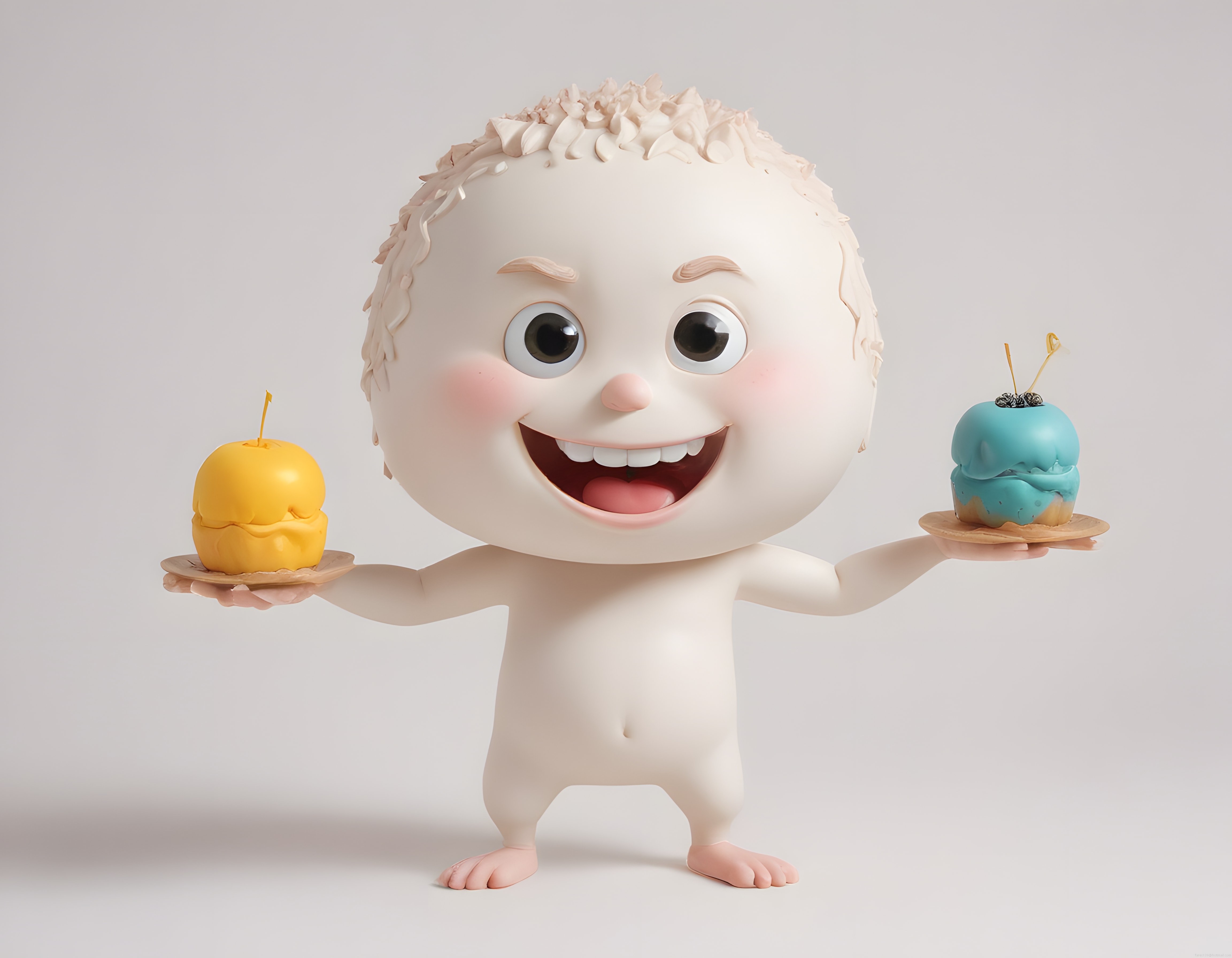 Sevimli 3D Bebek Karakterinin Renkli Elma Şekerleriyle Mutlu Anları