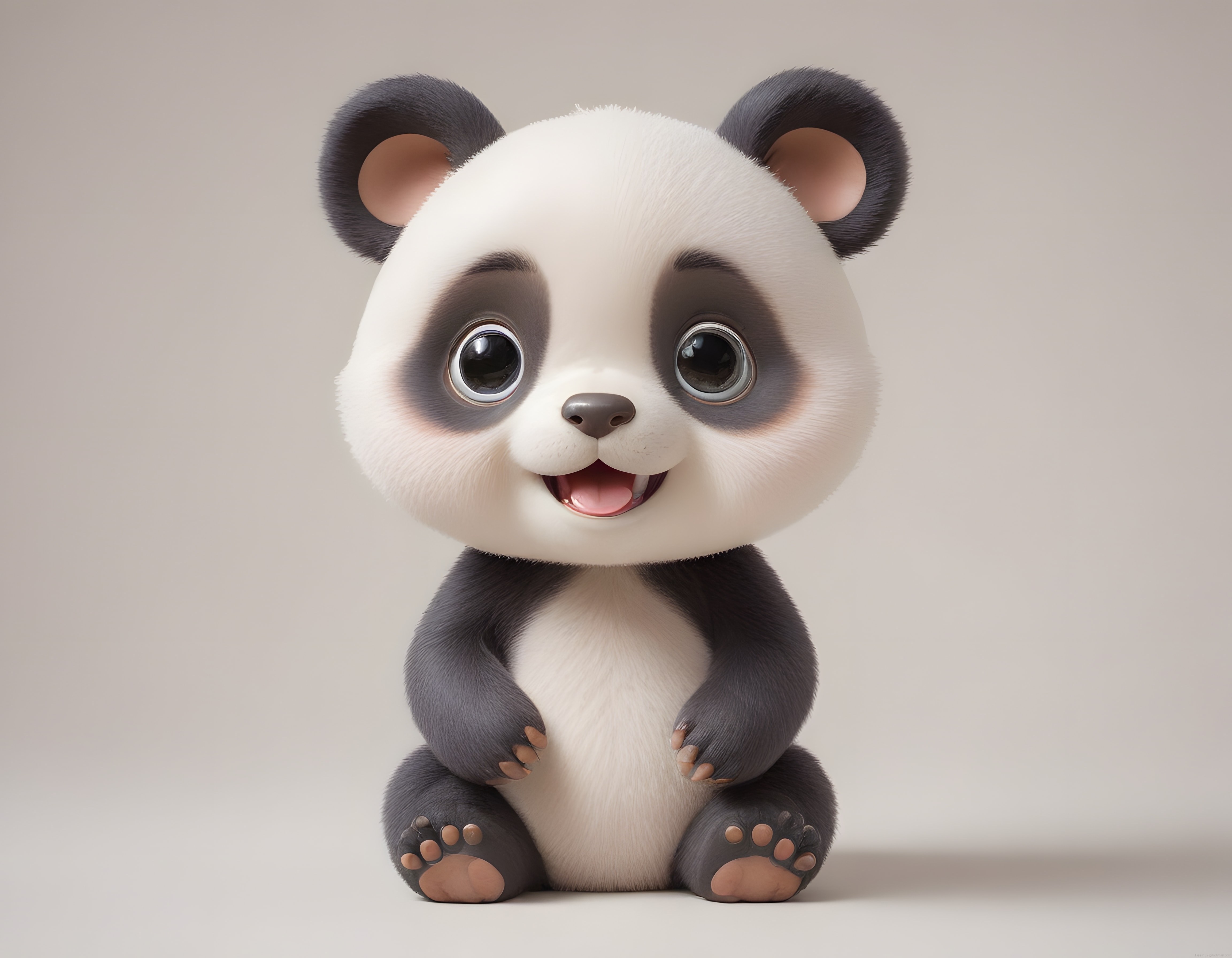 Sevimli 3D Bebek Panda Karakteri: Büyük Gözlü ve Mutlu Dijital Tasarım