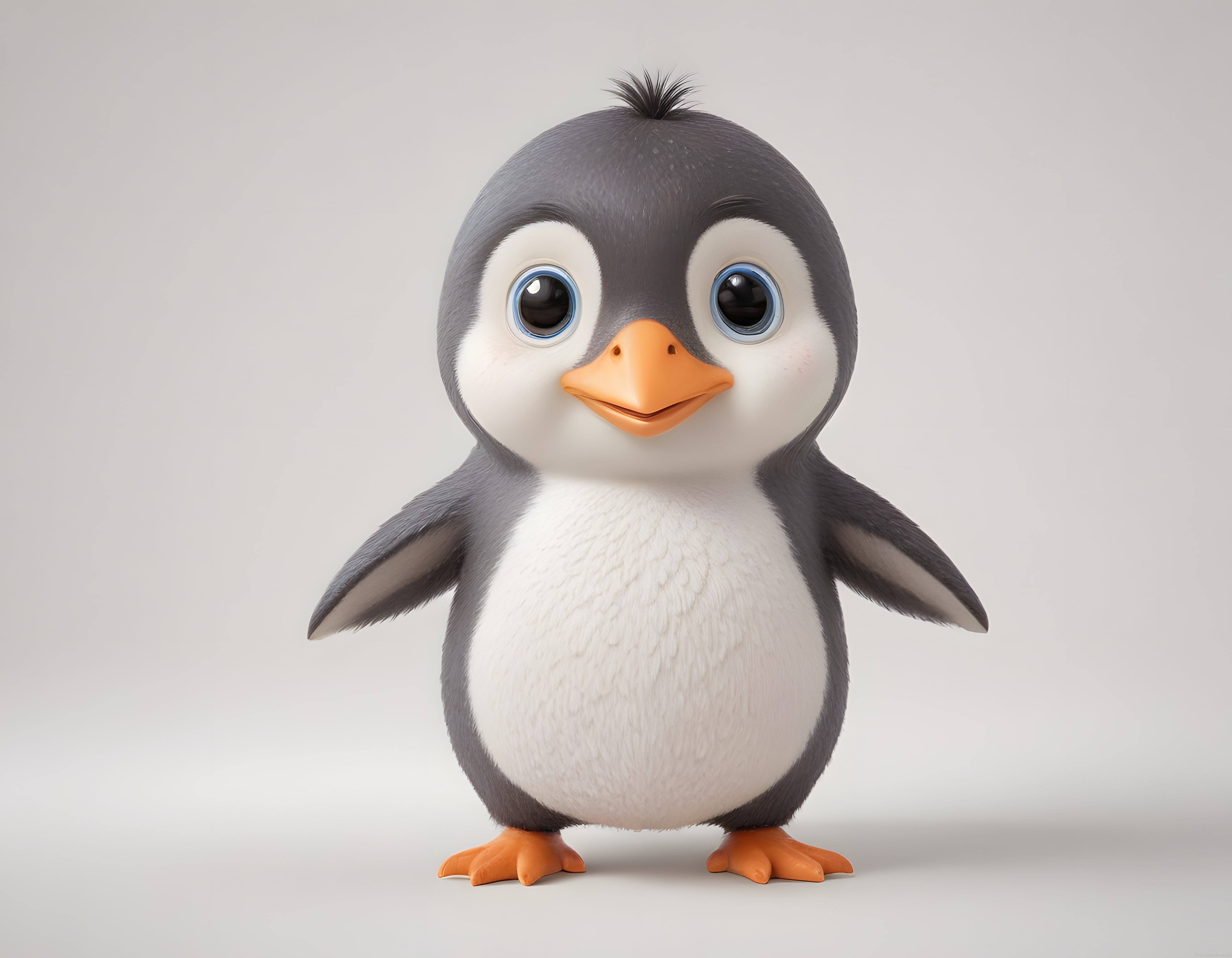 Sevimli 3D Bebek Penguen Karakteri Büyük Mavi Gözlü Yumuşak Tüylü Model
