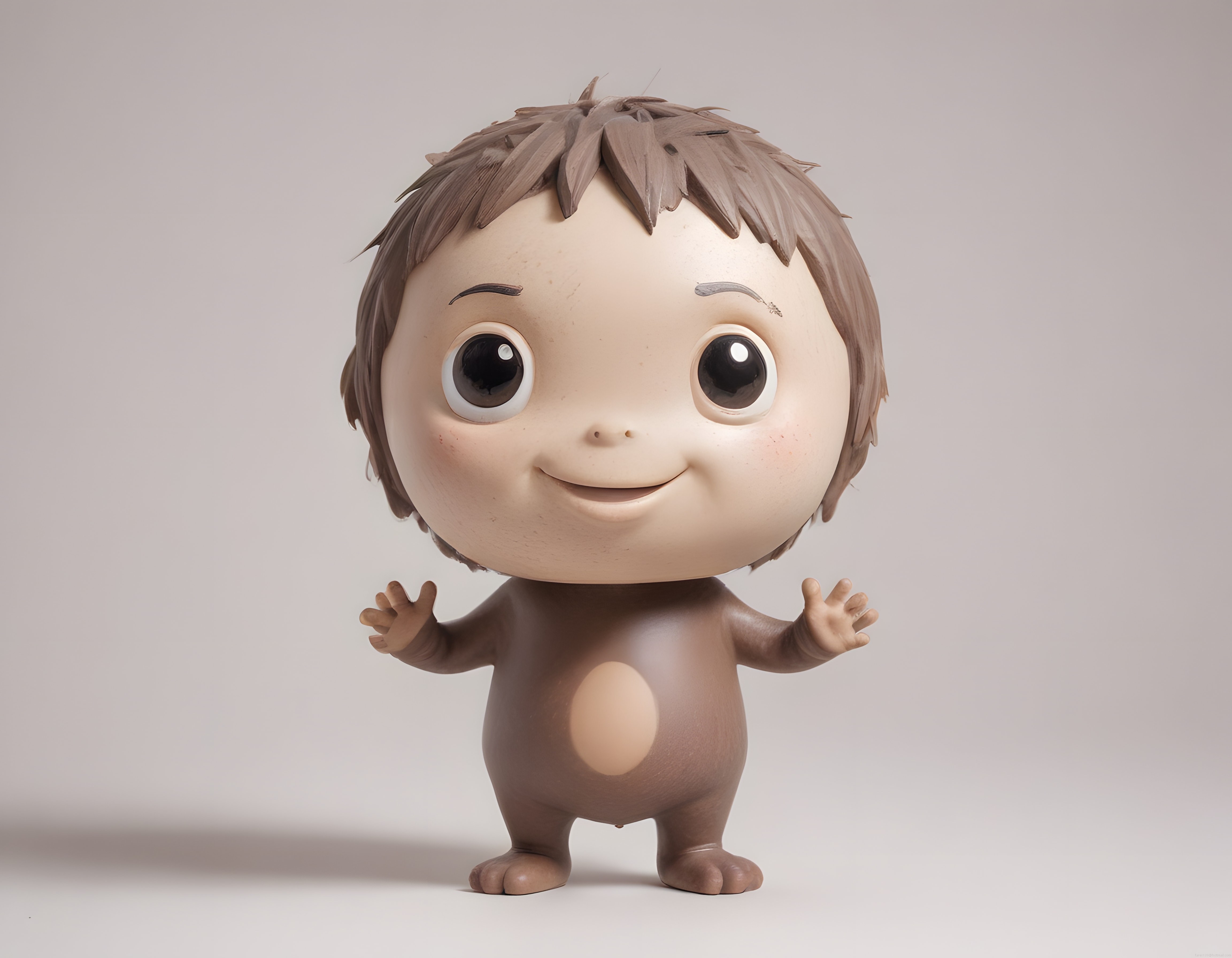 Sevimli 3D Chibi Bebek Karakteri: Masum Gülümseyen Büyük Gözlü Figür Tasarımı