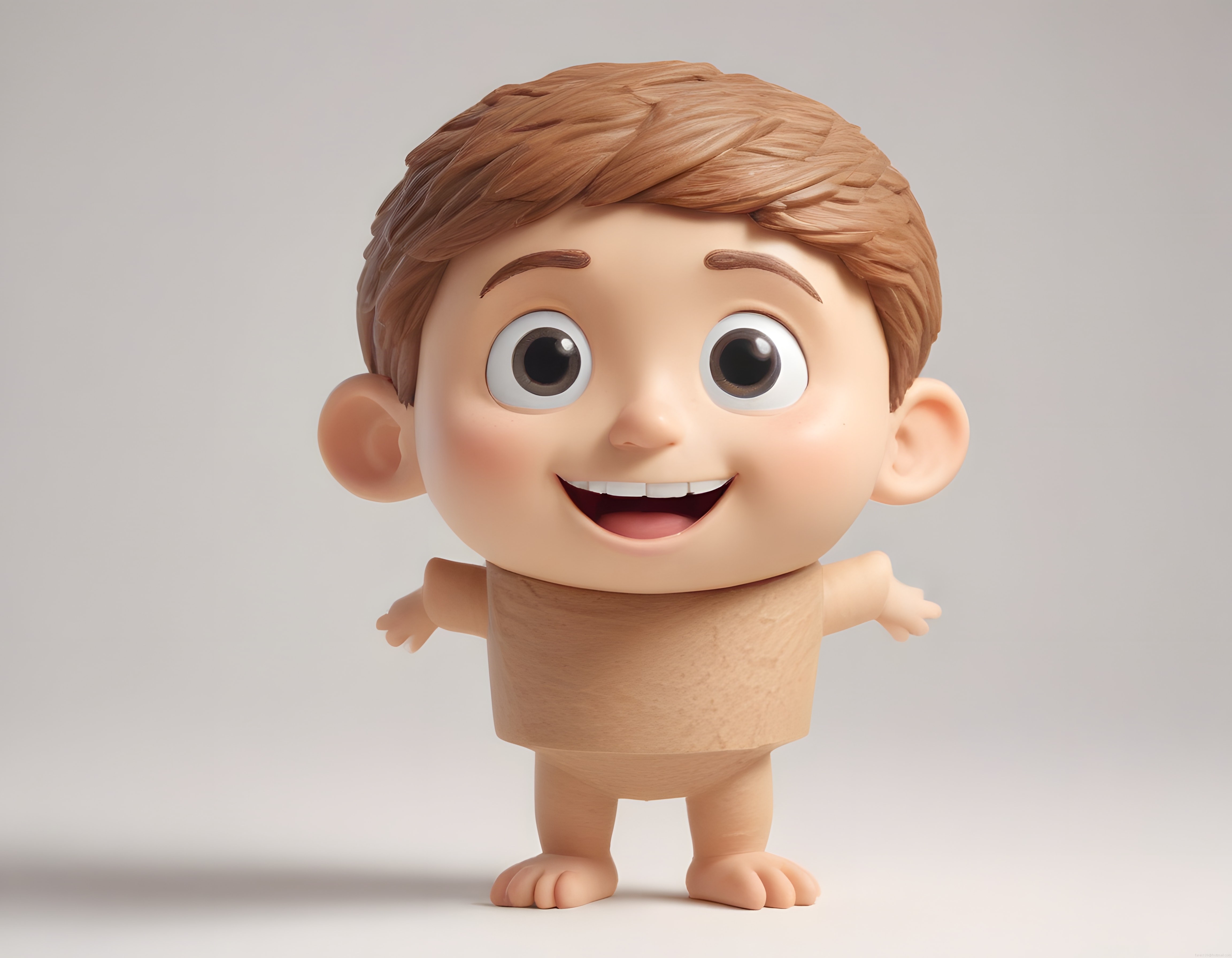 Sevimli 3D Chibi Karakter: Gülümseyen Büyük Gözlü Oyuncak Figür Tasarımı