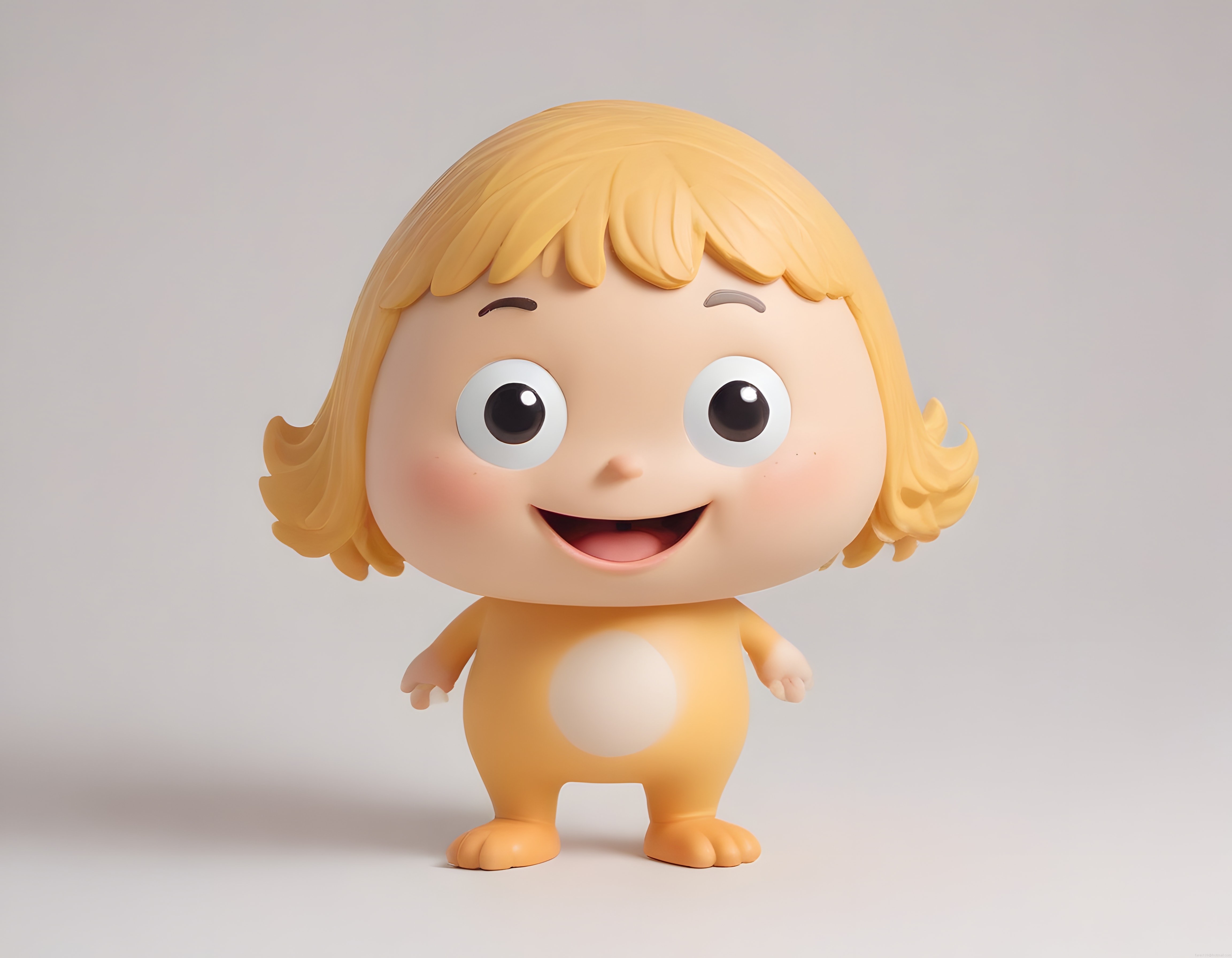 Sevimli 3D Chibi Karakter: Sarı Saçlı ve Gülümseyen Oyuncak Figür Tasarımı