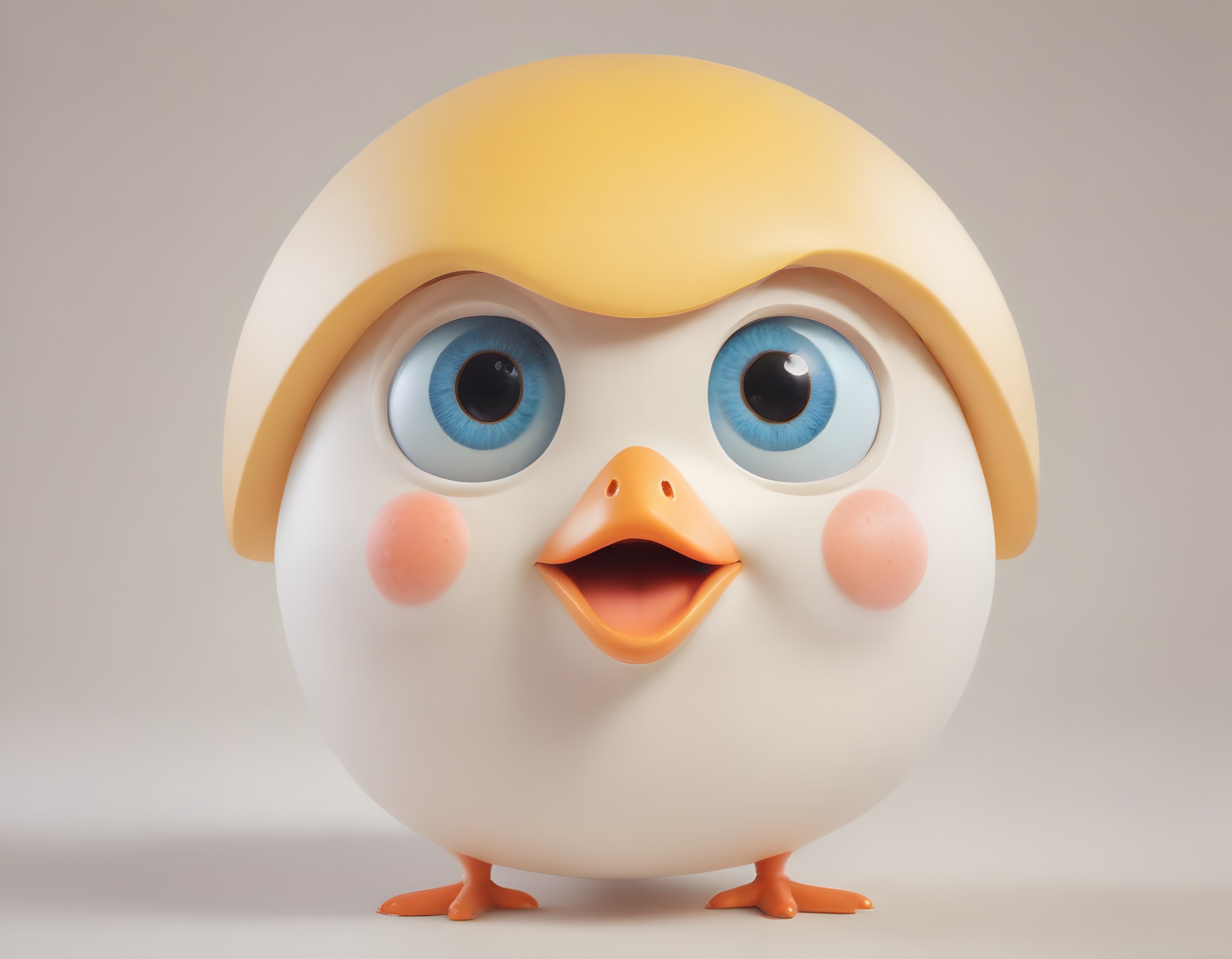 Sevimli 3D Civciv Karakteri: Mavi Gözlü Pastel Tonlu Animasyon Maskotu