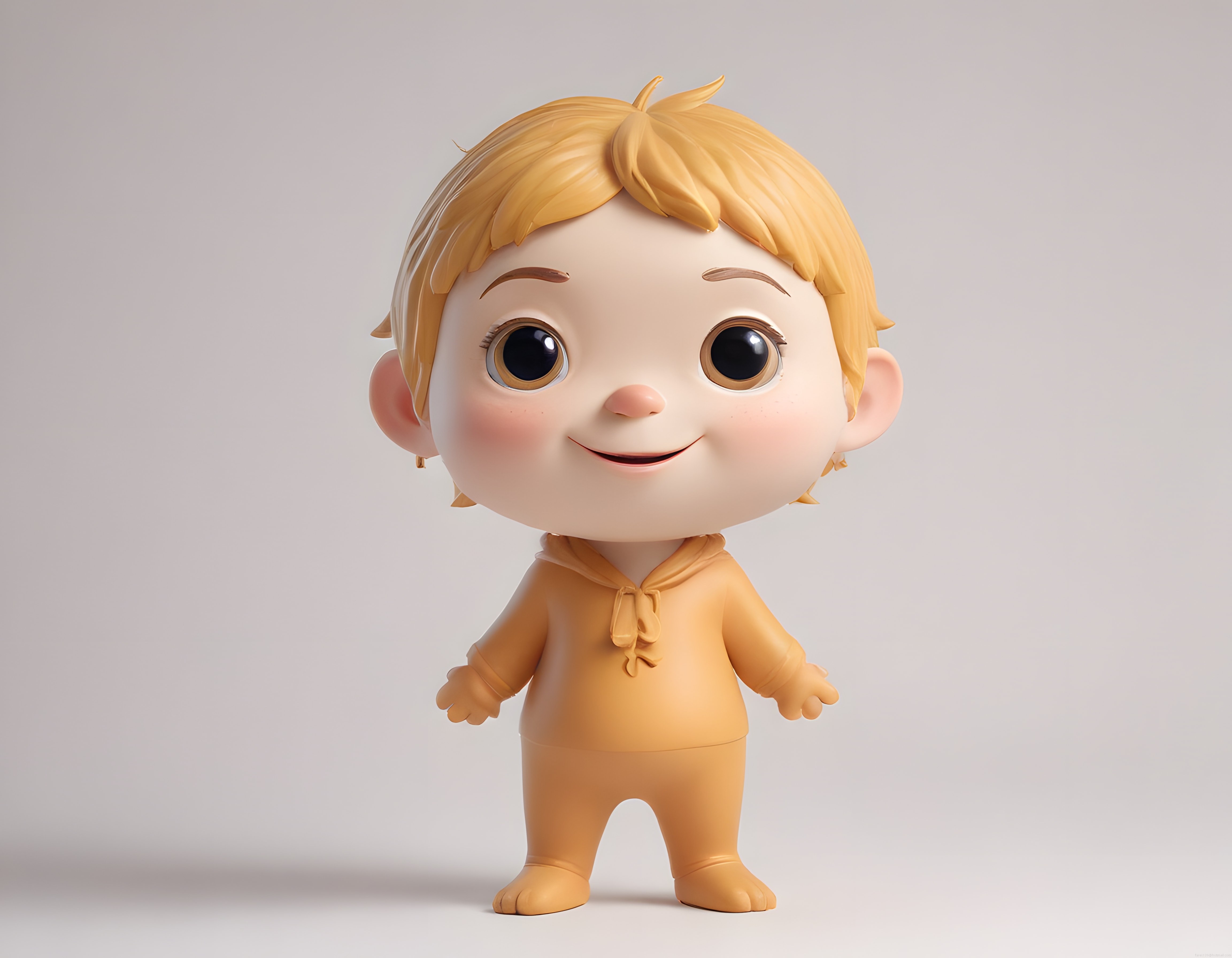 Sevimli 3D Çizgi Film Erkek Karakteri, Sarı Kapüşonlu Bebek Figürü