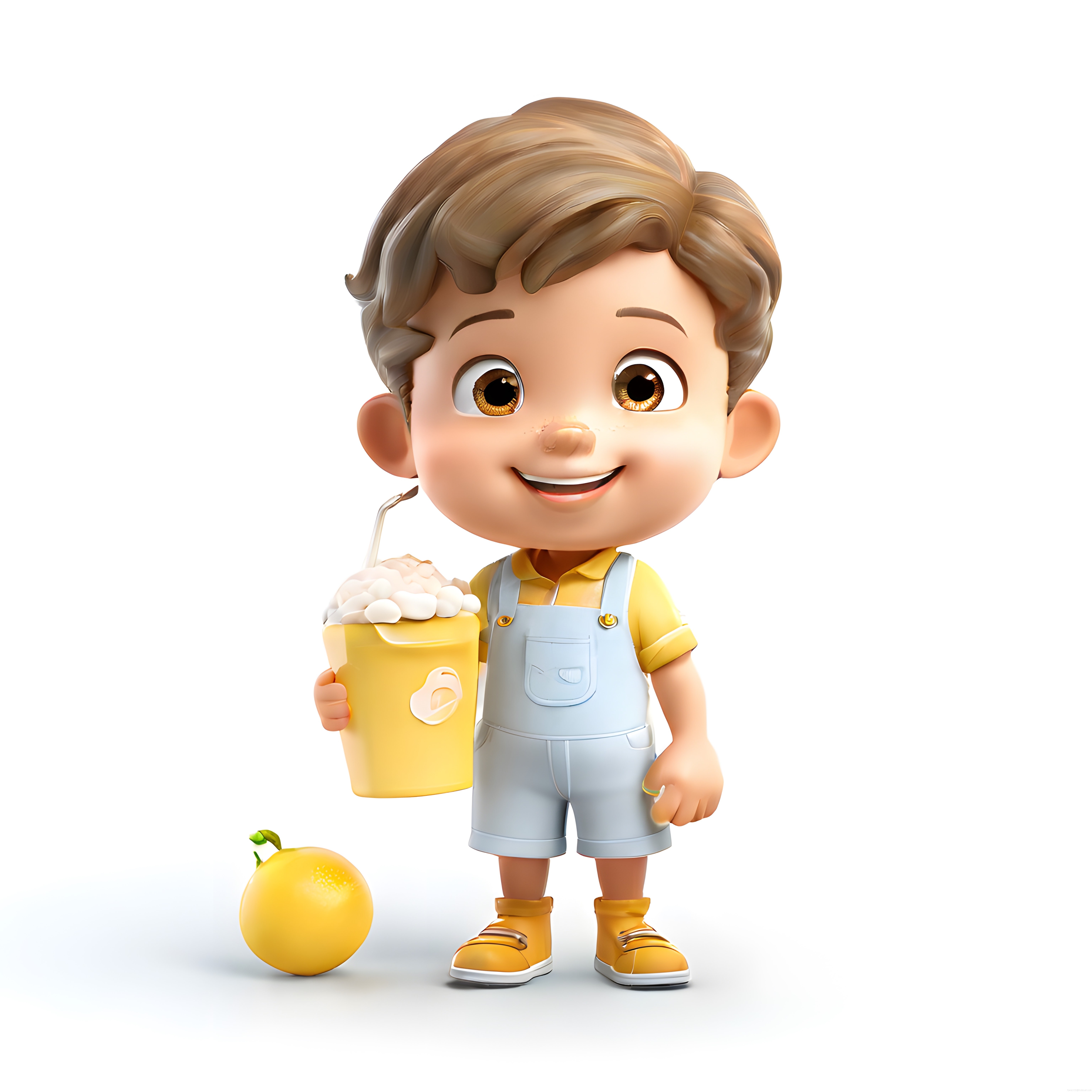 Sevimli 3D Çizgi Film Karakter Çocuk Kremalı Limonata Bardağı Tutuyor