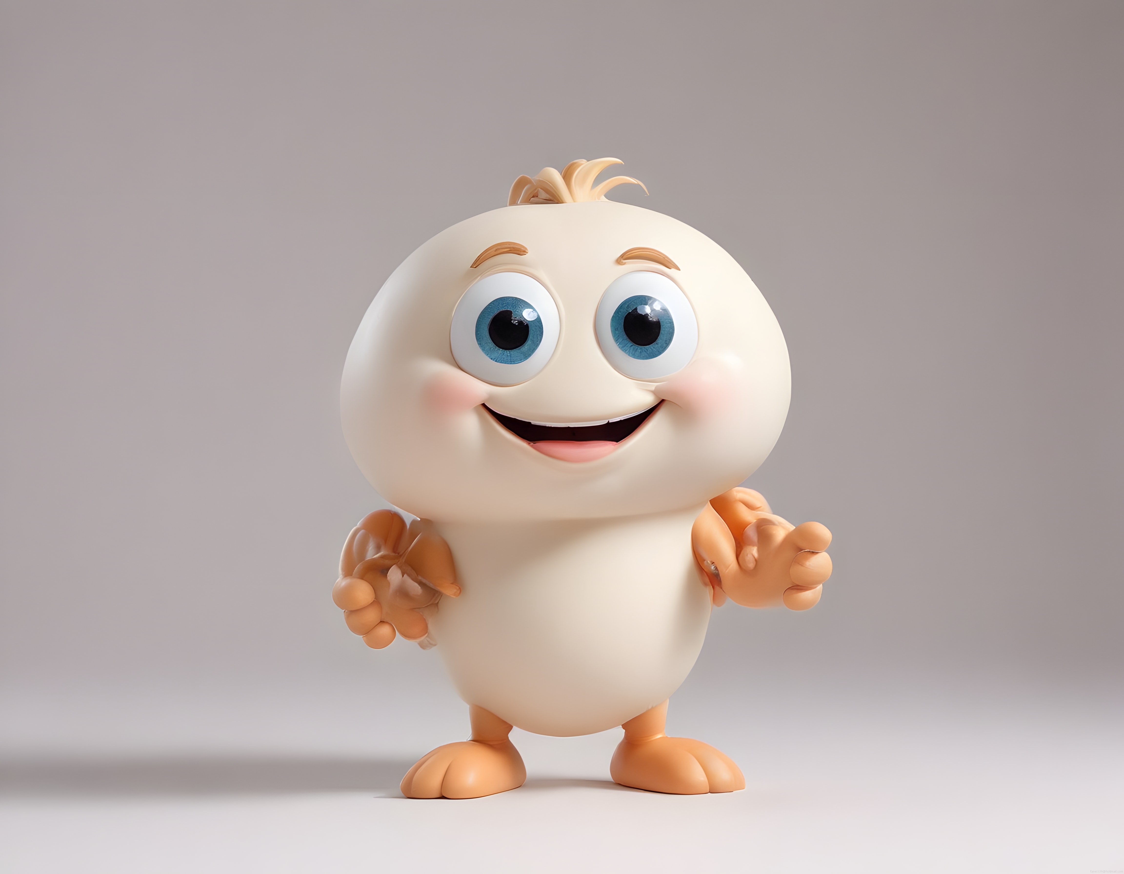 Sevimli 3D Çizgi Film Karakteri: Büyük Gözlü, Yuvarlak ve Gülümseyen Maskot