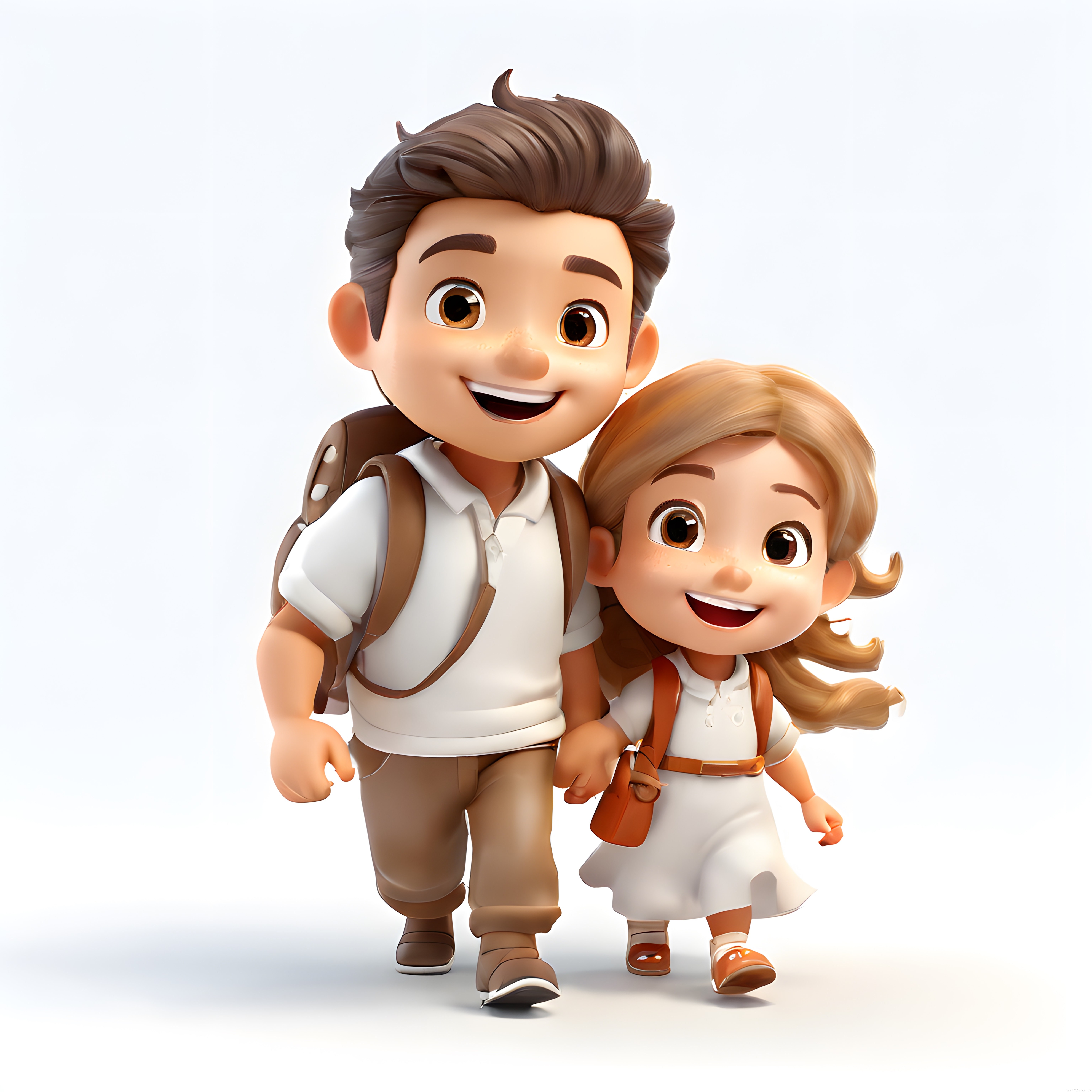 Sevimli 3D Çizgi Film Karakterleri: Okul Çantalı Erkek ve Kız Çocuk