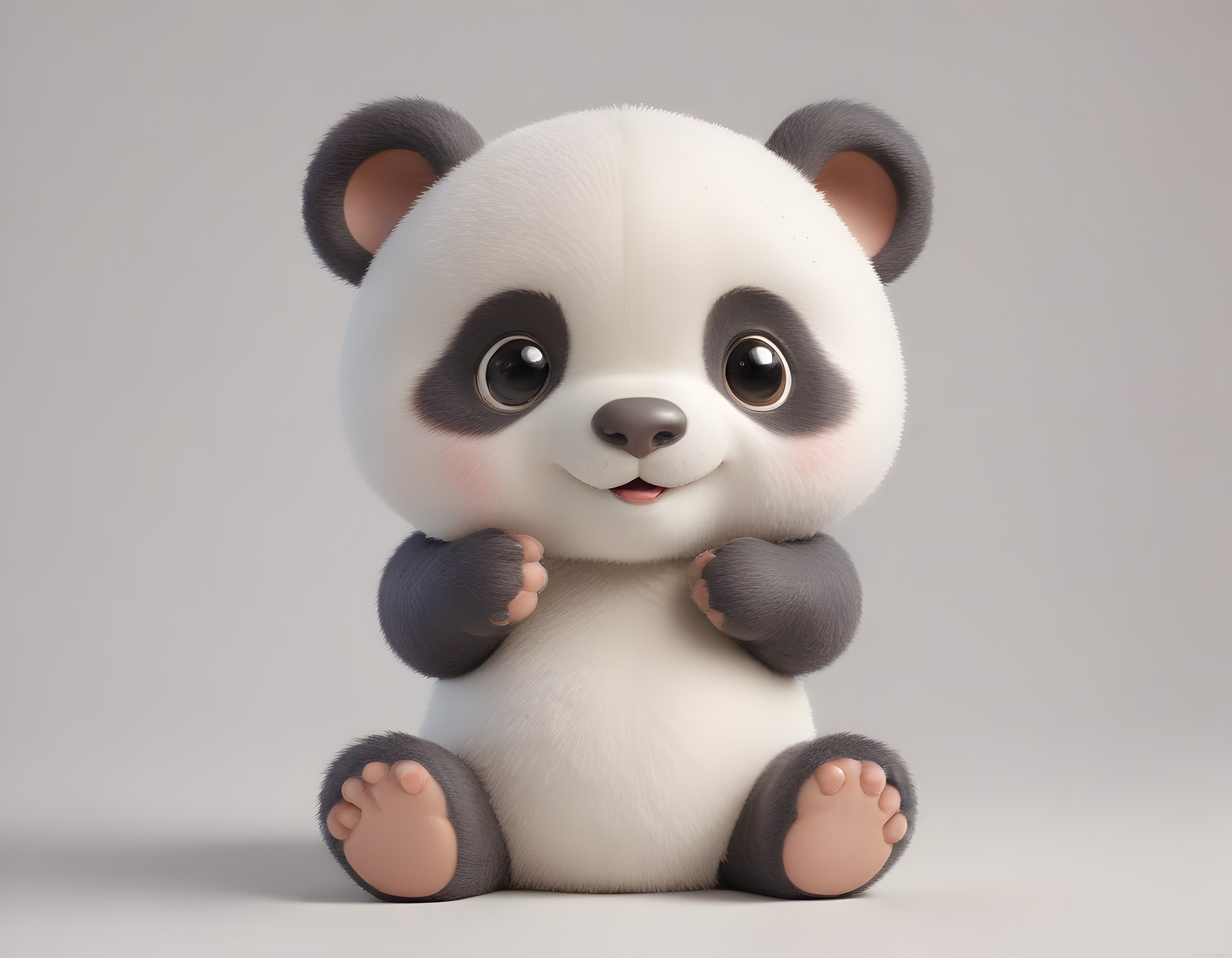 Sevimli 3D Çizgi Film Tarzında Oturan Yumuşak Tüylü Bebek Panda Görselleri