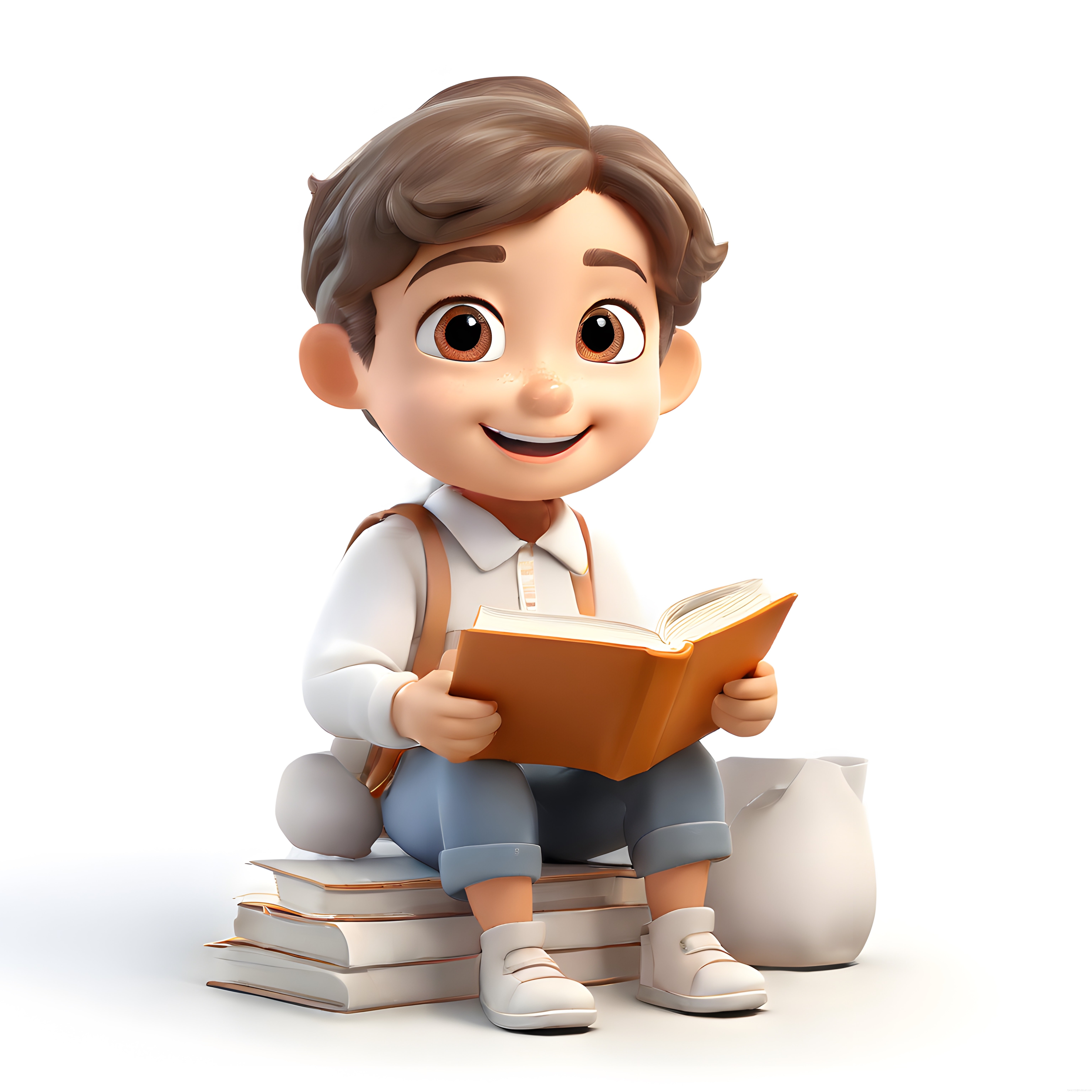 Sevimli 3D Çocuk Karakteri Kitap Okurken Eğitim ve Okul Konsepti
