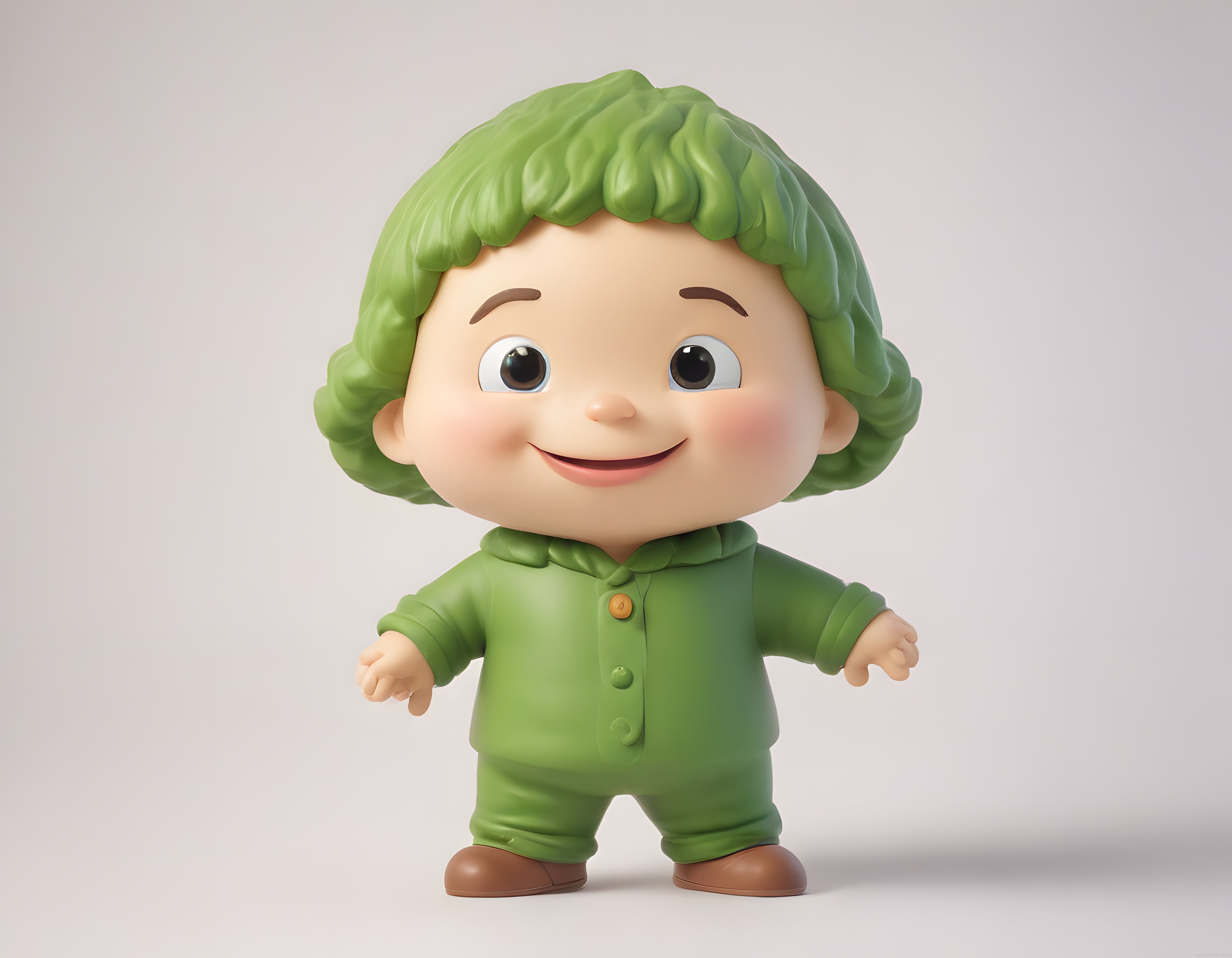Sevimli 3D Çocuk Karakteri: Yeşil Saçlı ve Tulumlu Minik Figür