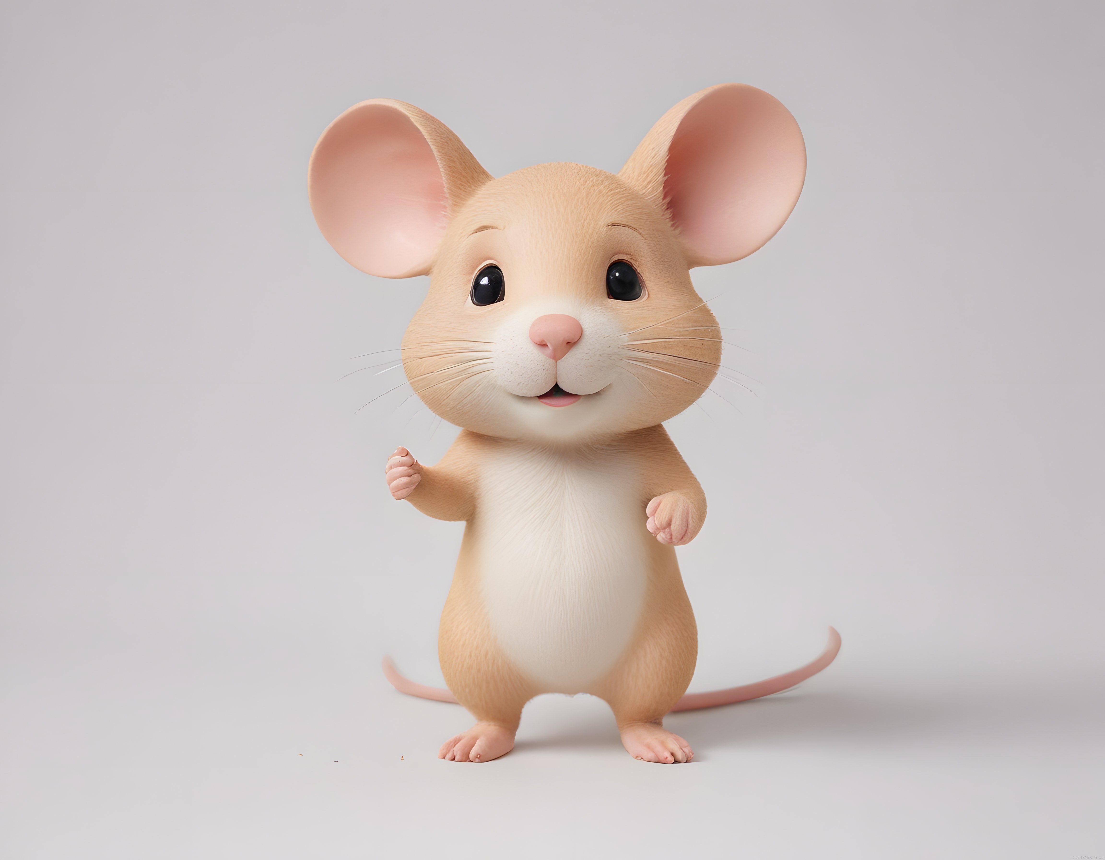 Sevimli 3D Fare Karakteri, Minimal Arka Planlı Dijital Sanat Tasarımı