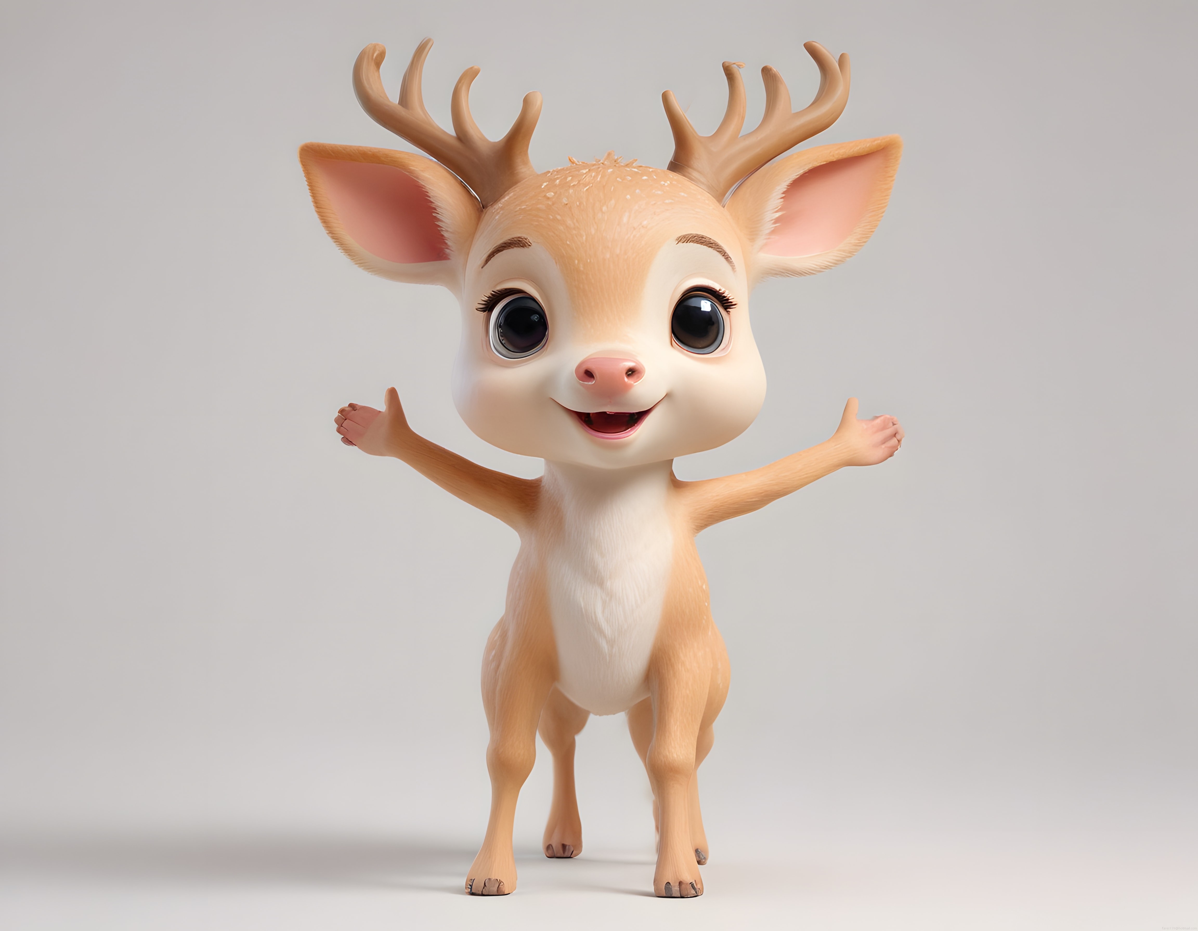 Sevimli 3D Geyik Animasyon Karakteri, Büyük Gözlü Çizgi Film Maskot Tasarımı