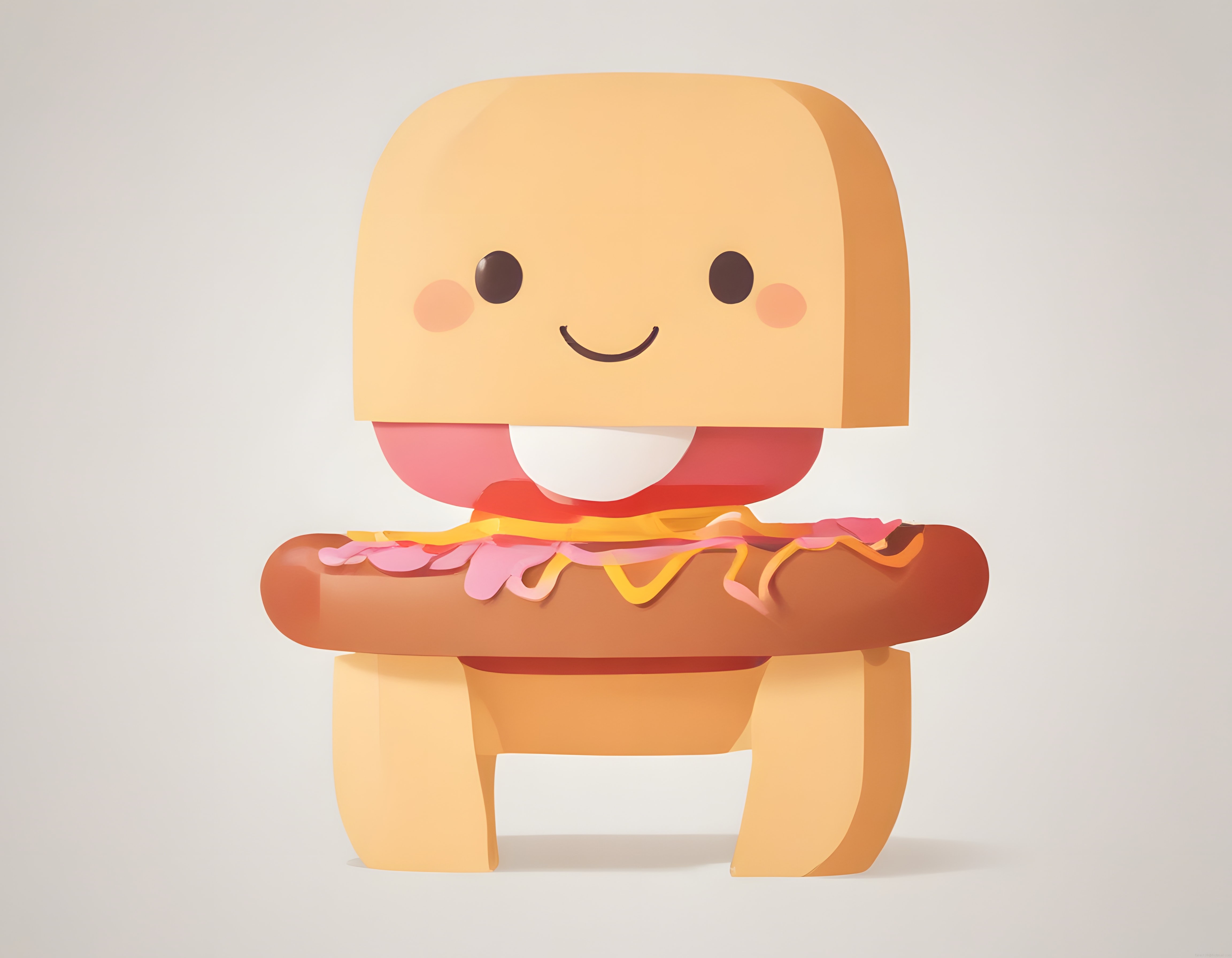 Sevimli 3D hot dog karakteri geçirken malzemeli yaratıcı dijital sanat