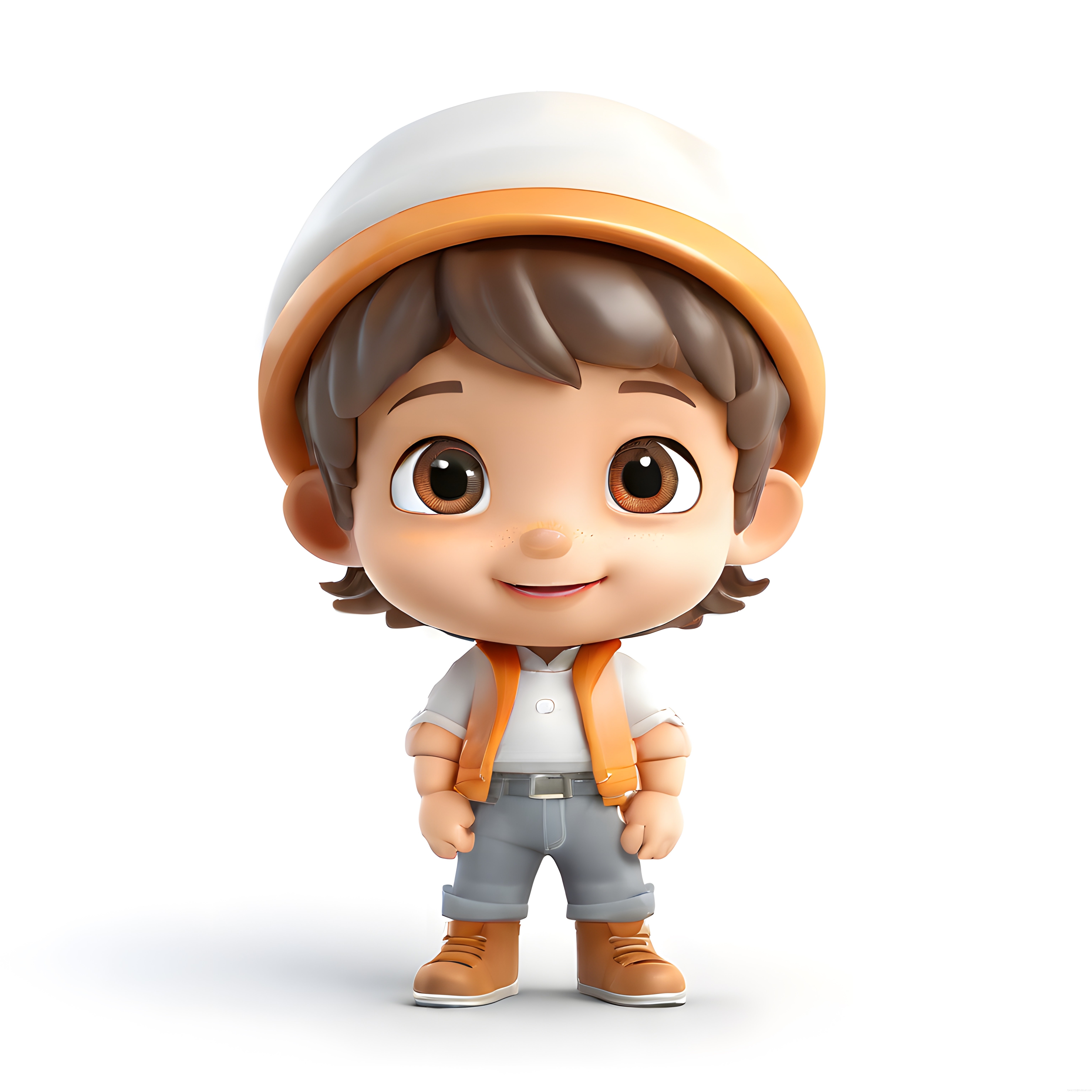 Sevimli 3D İnşaatçı Çocuk Karakteri: Büyük Gözlü Chibi Çalışan Figür