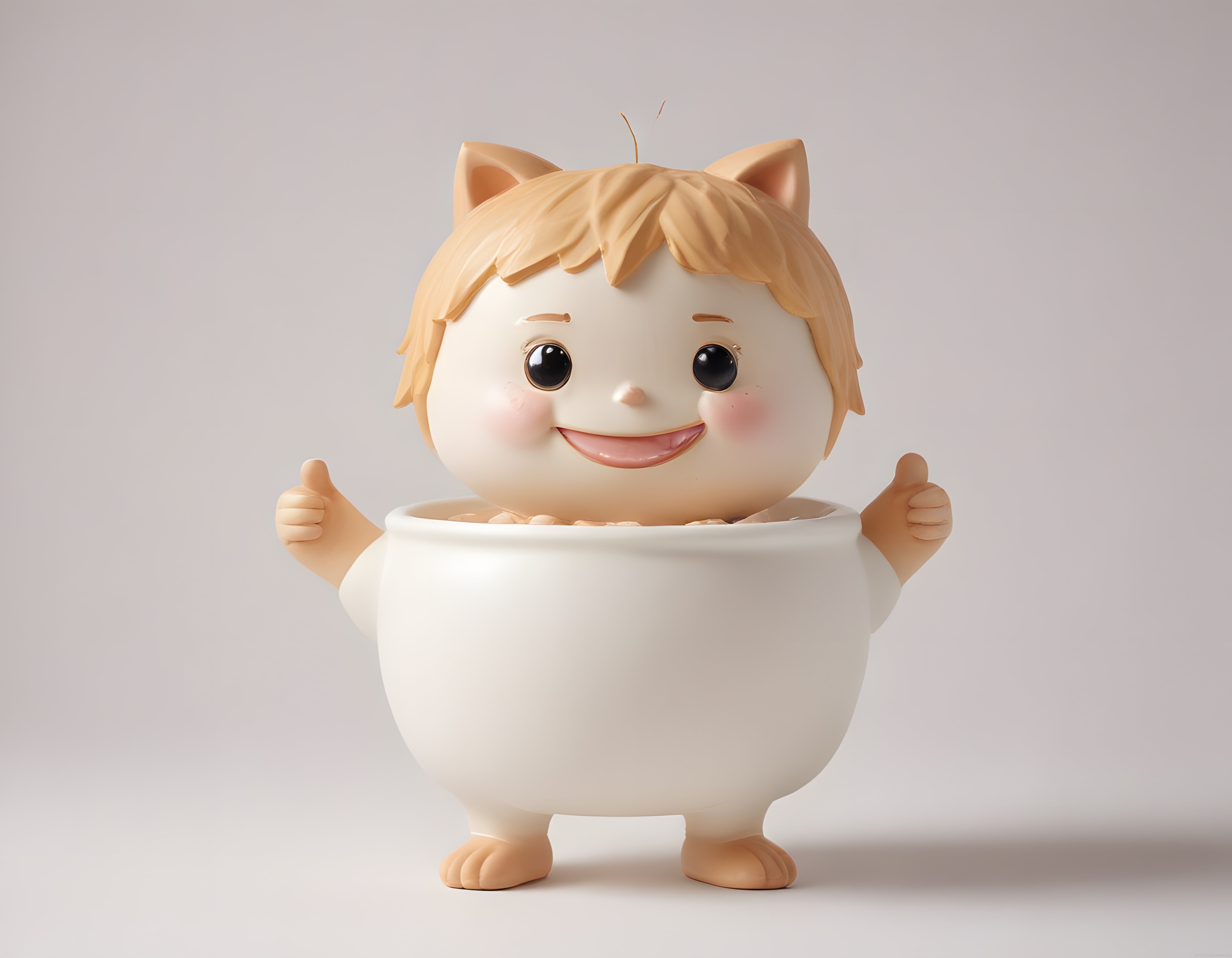 Sevimli 3D Karakter: Pembe Yanaklı Kedi Kulaklı Mutlu Figür Tasarımı
