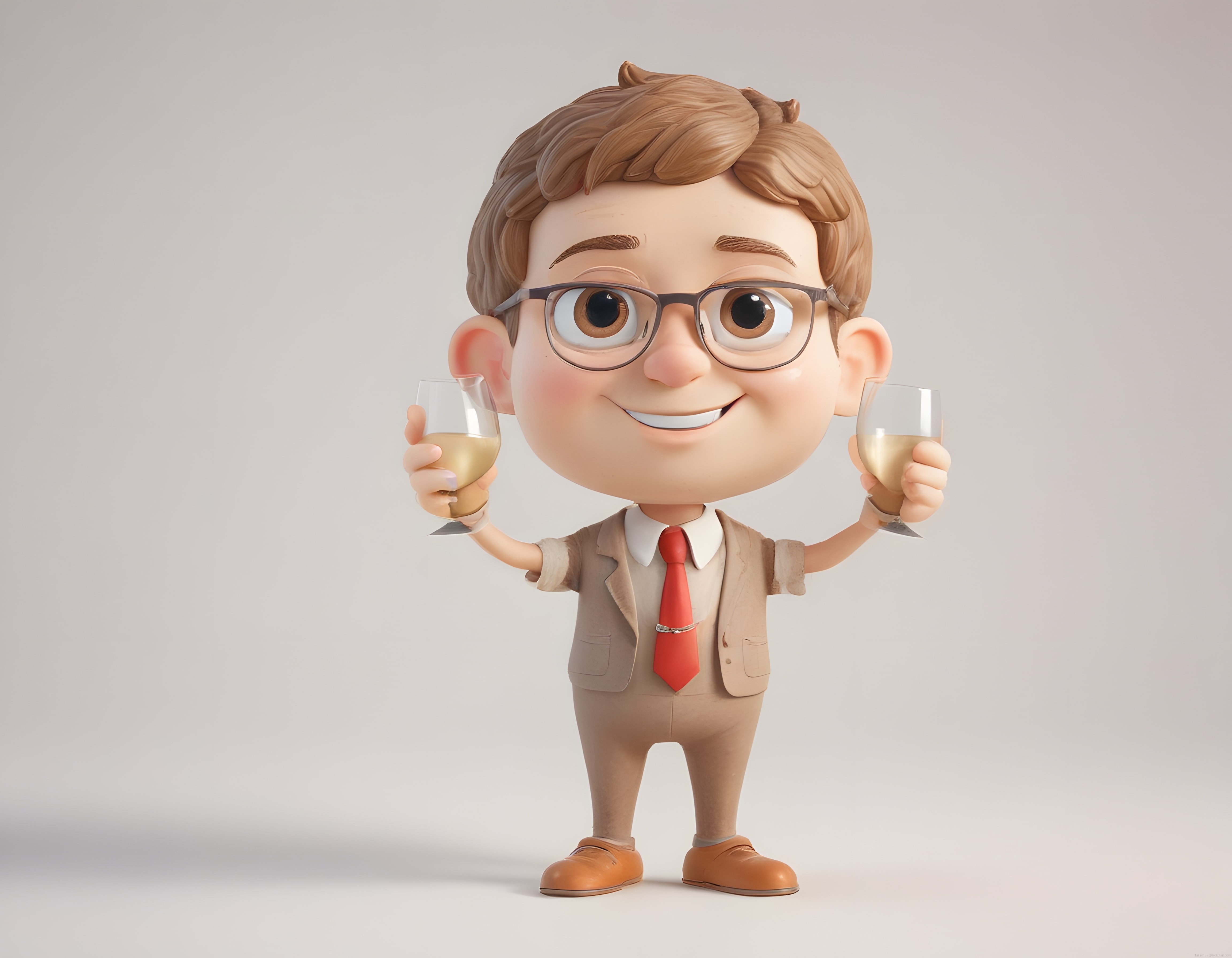 sevimli 3d karakter takım elbiseli iş adamı şarap kadehleriyle kutlama yapıyor