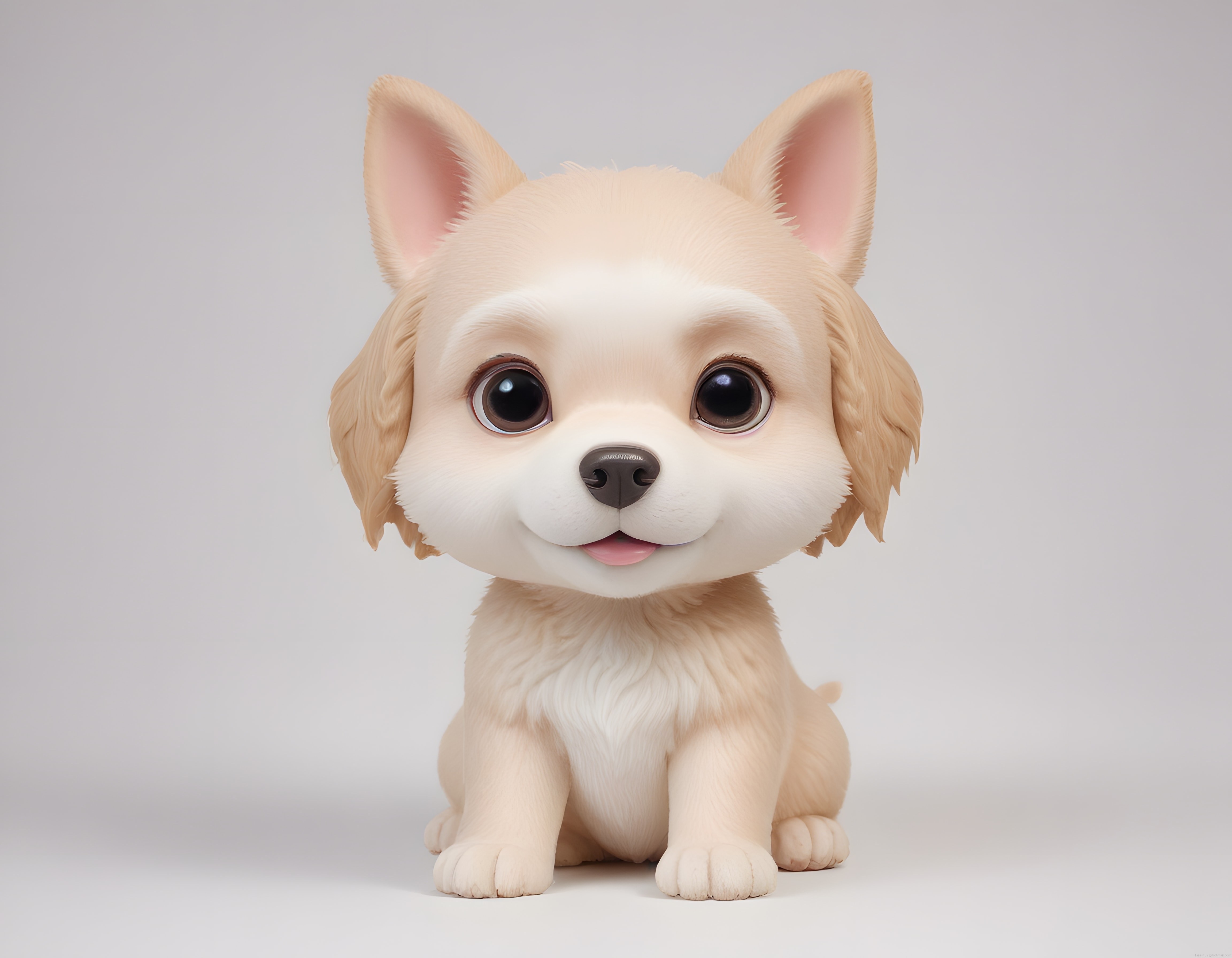 Sevimli 3D Karikatür Yavru Köpek Portresi, Büyük Gözler ve Yumuşak Bej Tüyler