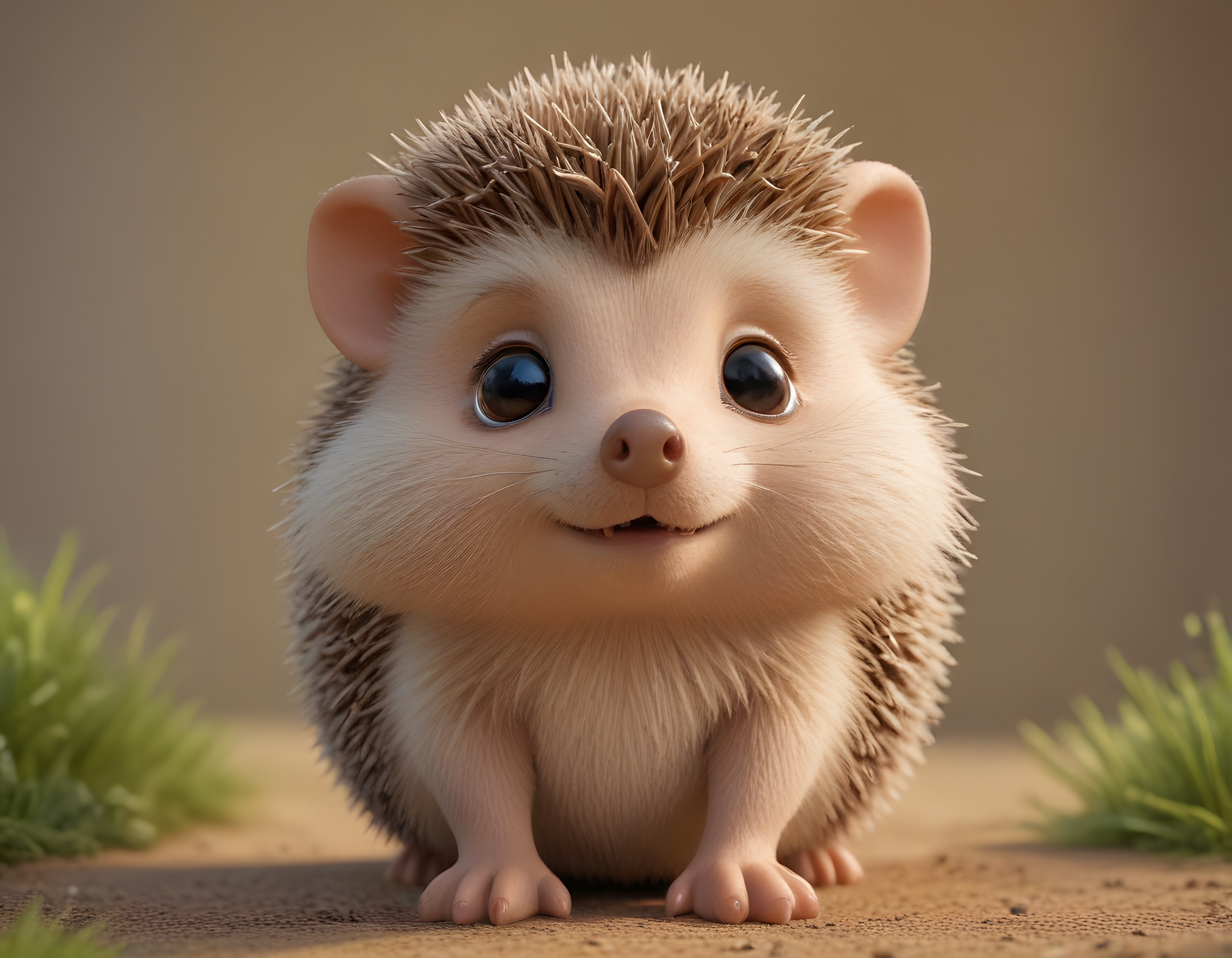 sevimli 3d kirpi karakter büyük gözlü animasyon maskot doğal sahne