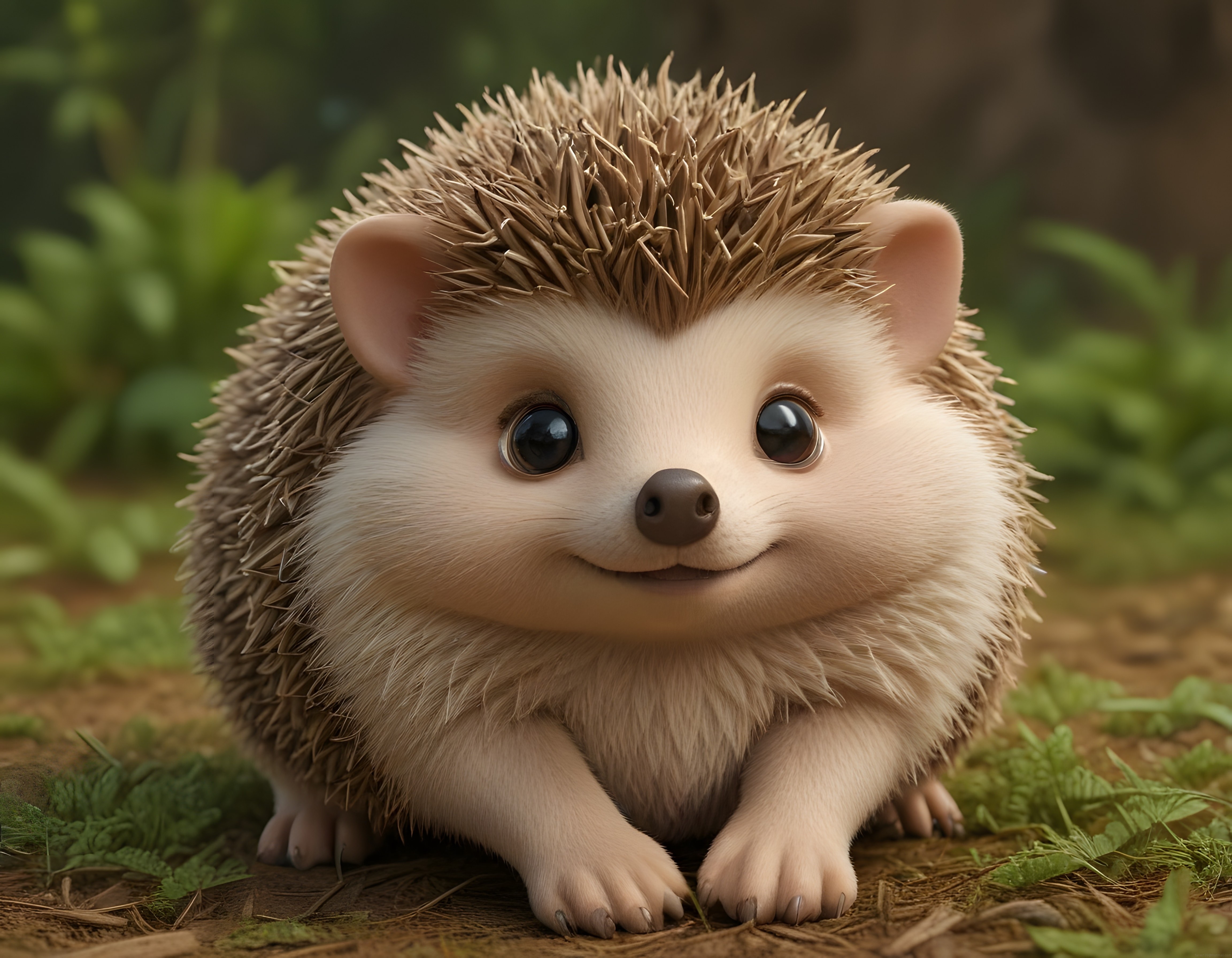 Sevimli 3D Kirpi Karakteri: Ormanda Gülümseyen Animasyon Maskot