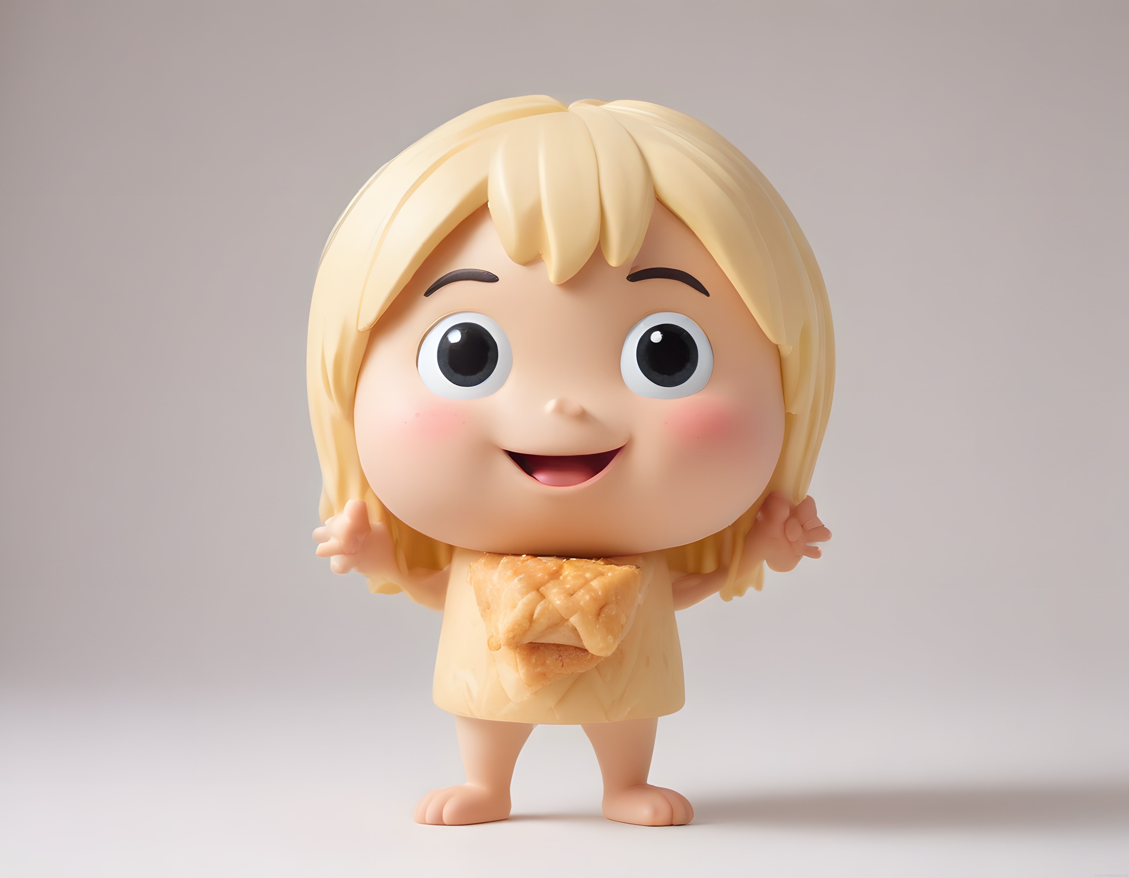 Sevimli 3D Kız Karakteri: Sarı Saçlı Mini Oyuncak Figür ve Tatlı Detayları