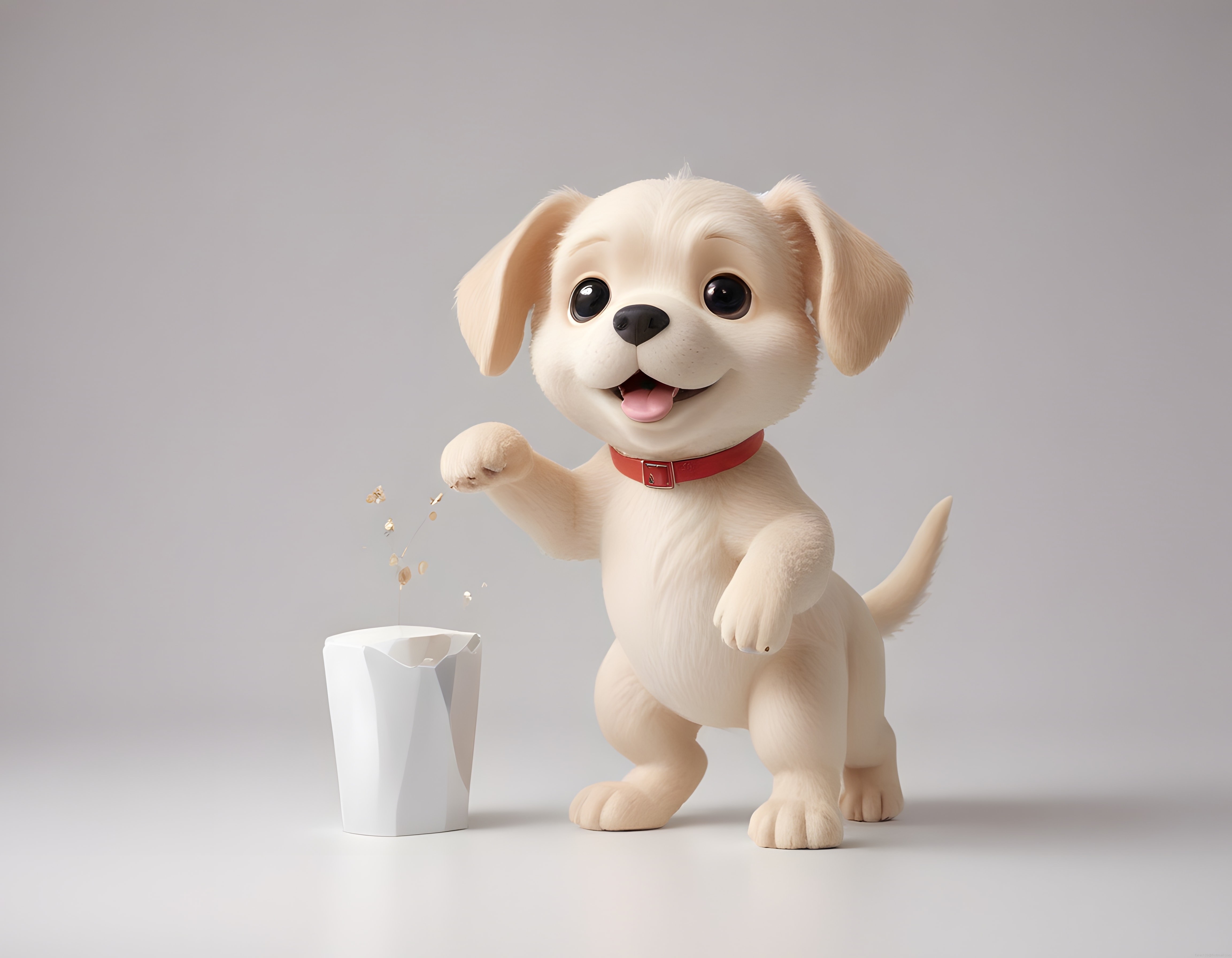 Sevimli 3D Köpek Yavrusu Animasyon Karakteri Popcorn Kutusuyla Eğleniyor Sevimli 3D Köpek Yavrusu Animasyon Karakteri Popcorn Kutusuyla Eğleniyor