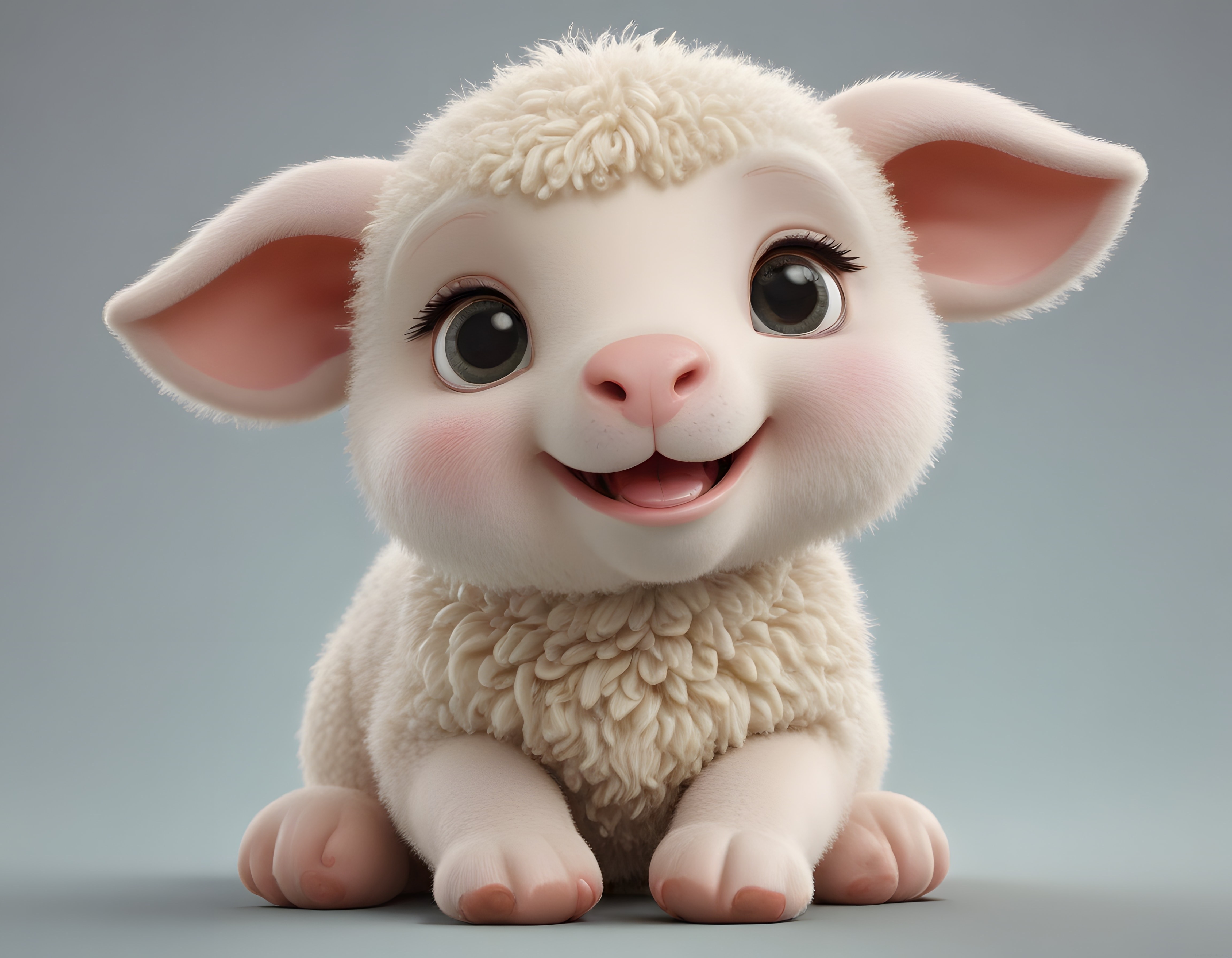Sevimli 3D Kuzu Karakteri: Büyük Kulaklı ve Gülümseyen Animasyon Arkadaşı