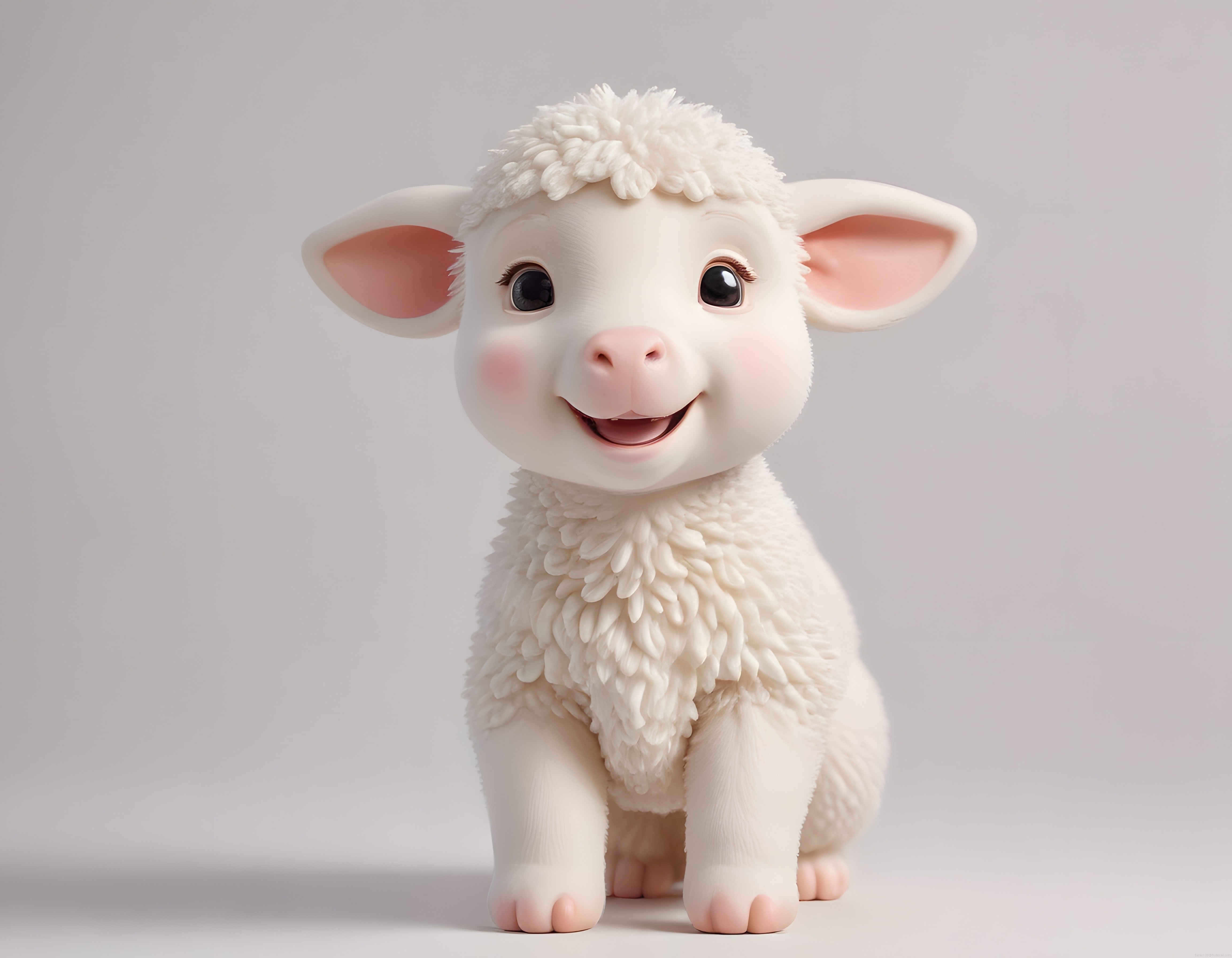 Sevimli 3D Kuzu Karakteri: Peluş Oyuncak Görünümlü Yün Kaplı Dijital Model