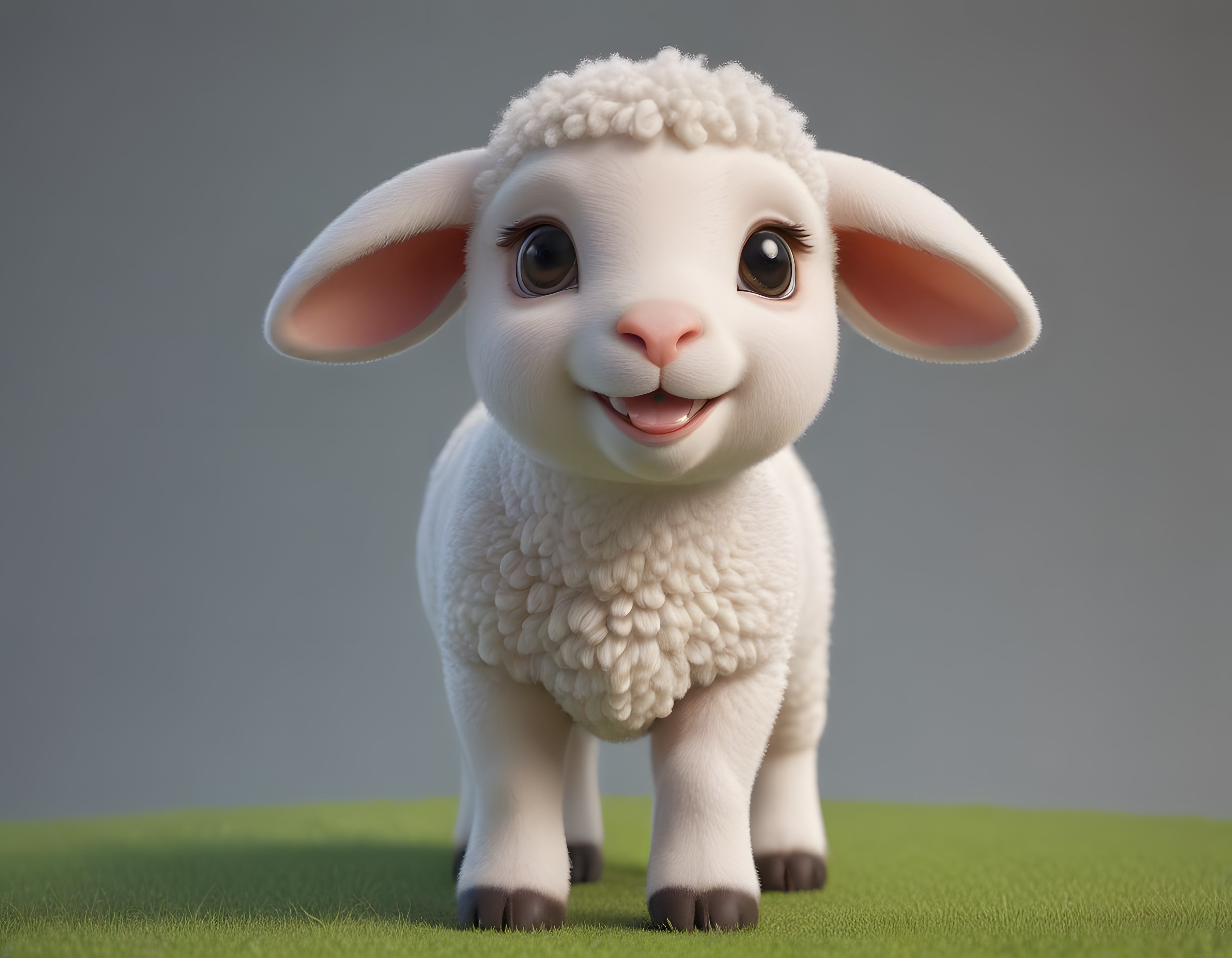 Sevimli 3D Kuzu Yavrusu Karakteri: Büyük Gözleri ve Yumuşak Yünüyle Masalsı Tasarım