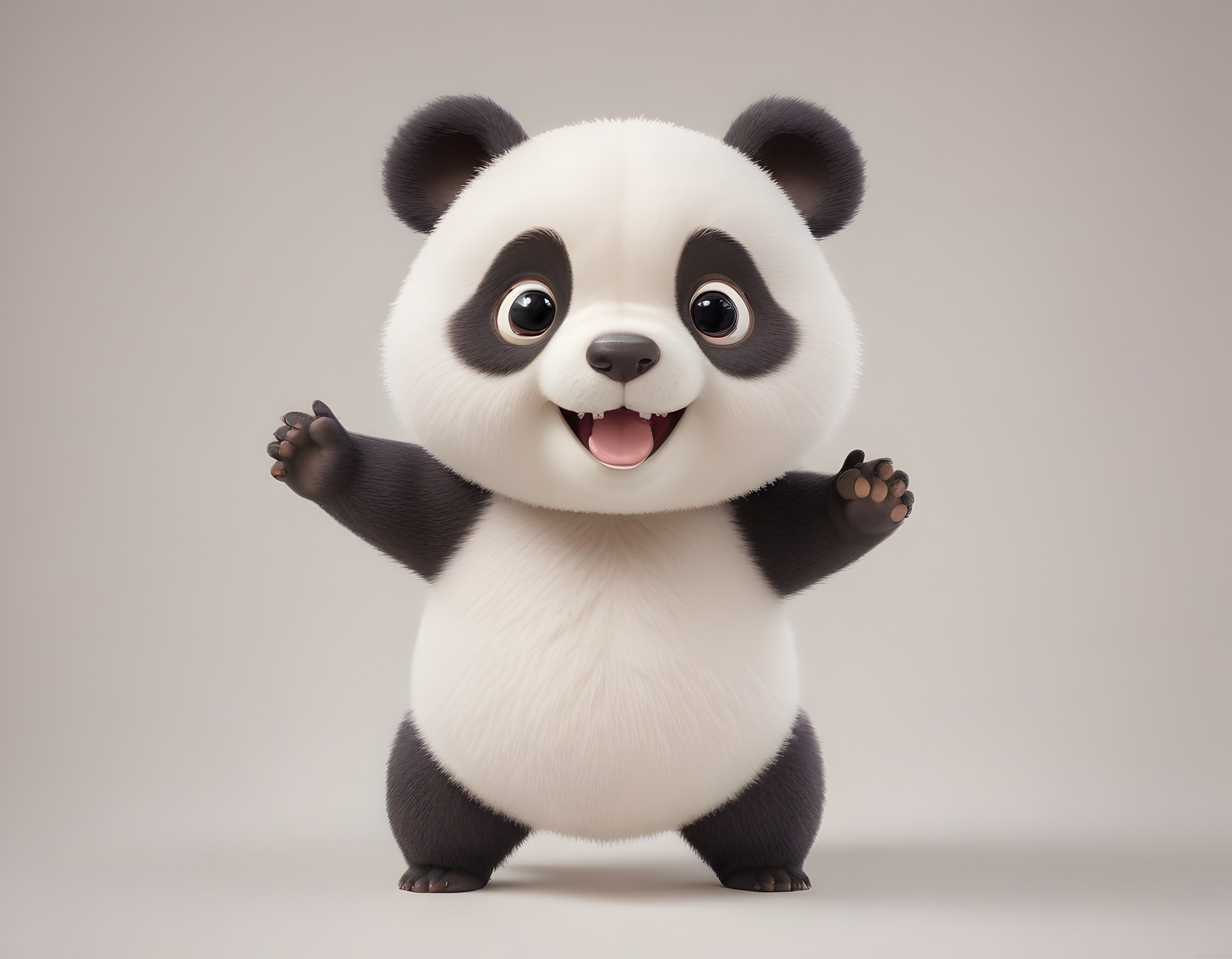 Sevimli 3D Panda: Gülümseyen Bebek Panda Karakteri ve Kucaklayıcı Pozu