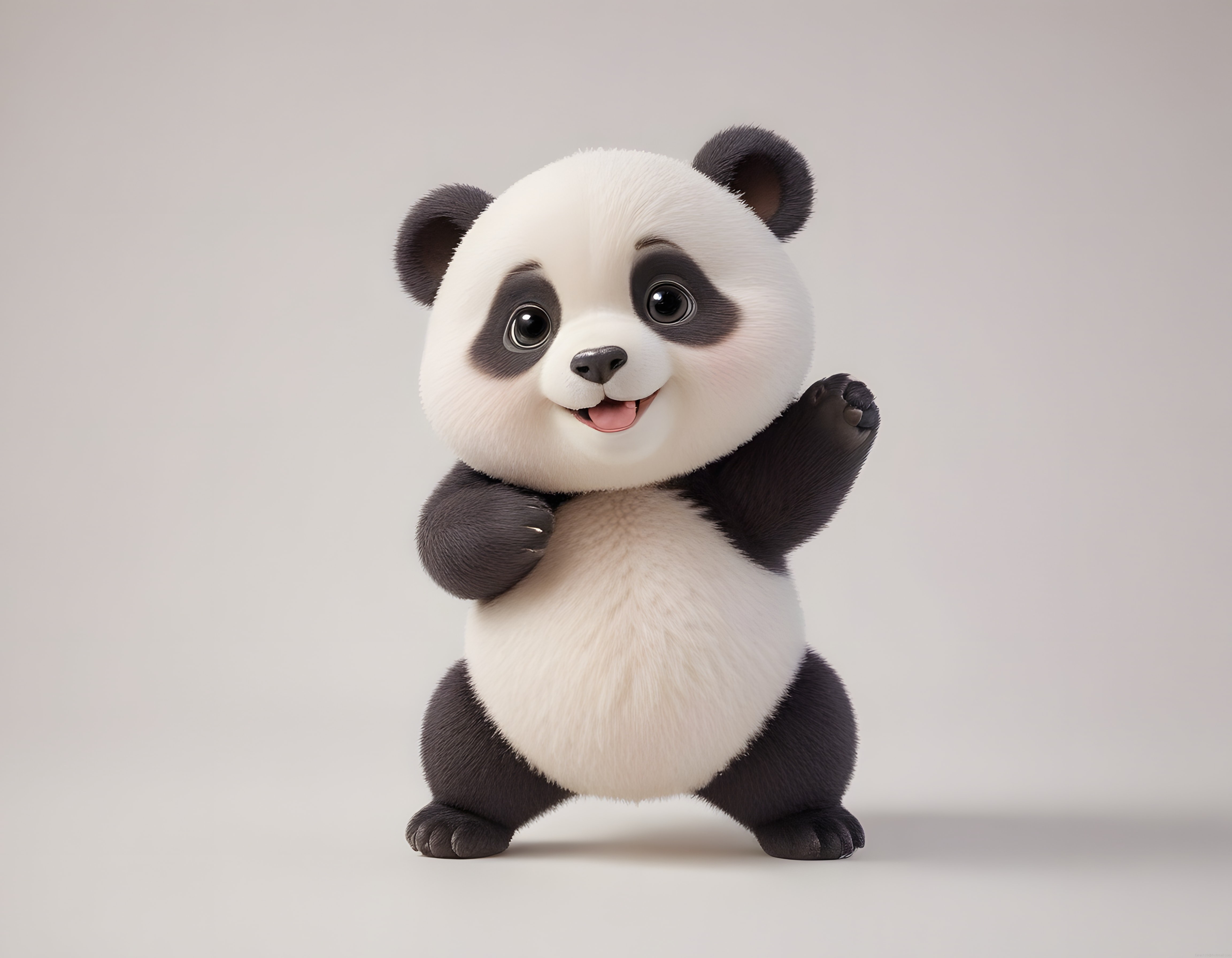Sevimli 3D Panda Karakteri: Ayakta Duran Gülümseyen Peluş Animasyon Figürü