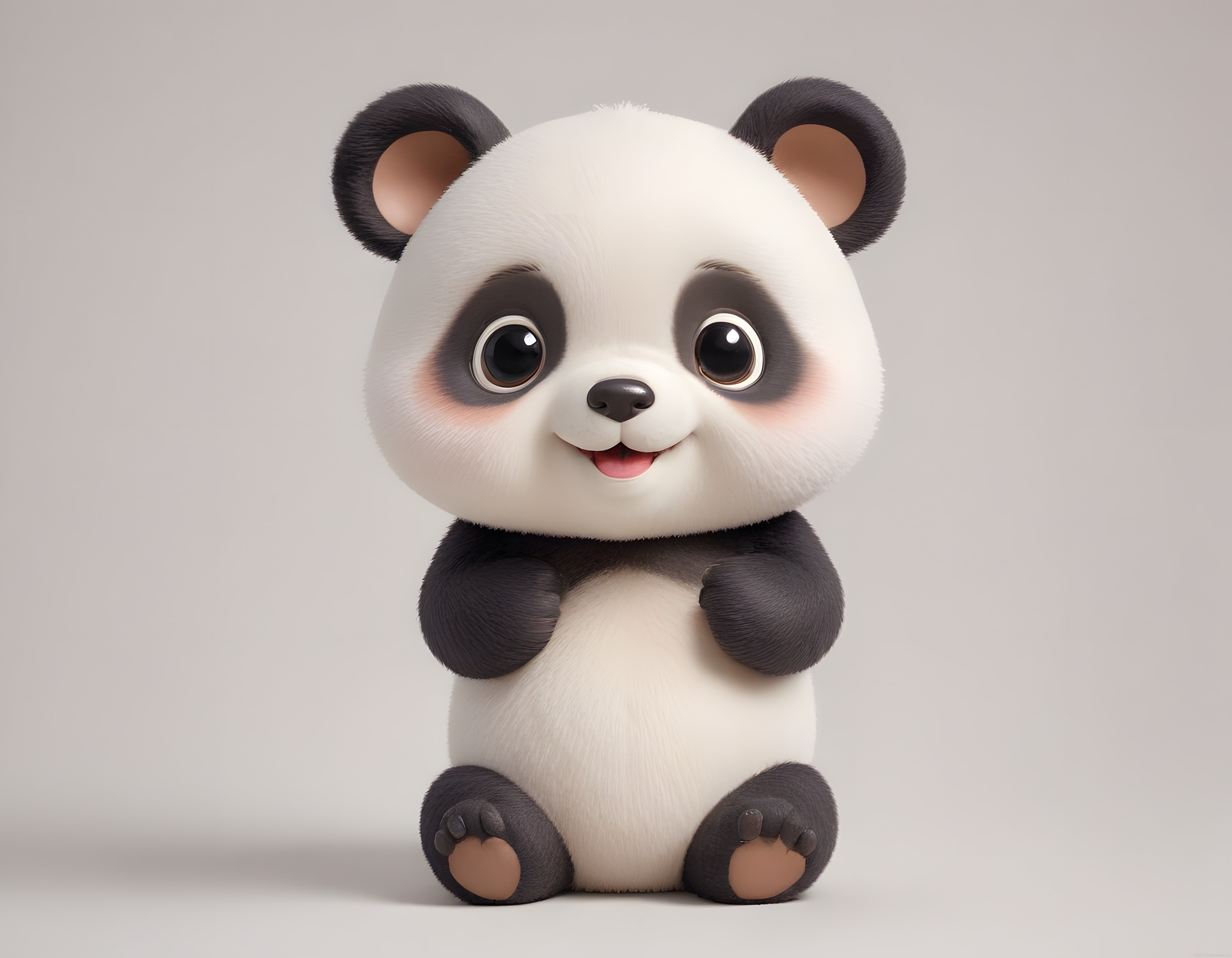 Sevimli 3D Panda Karakteri: Büyük Gözlü Pelüş Animasyon Figürü