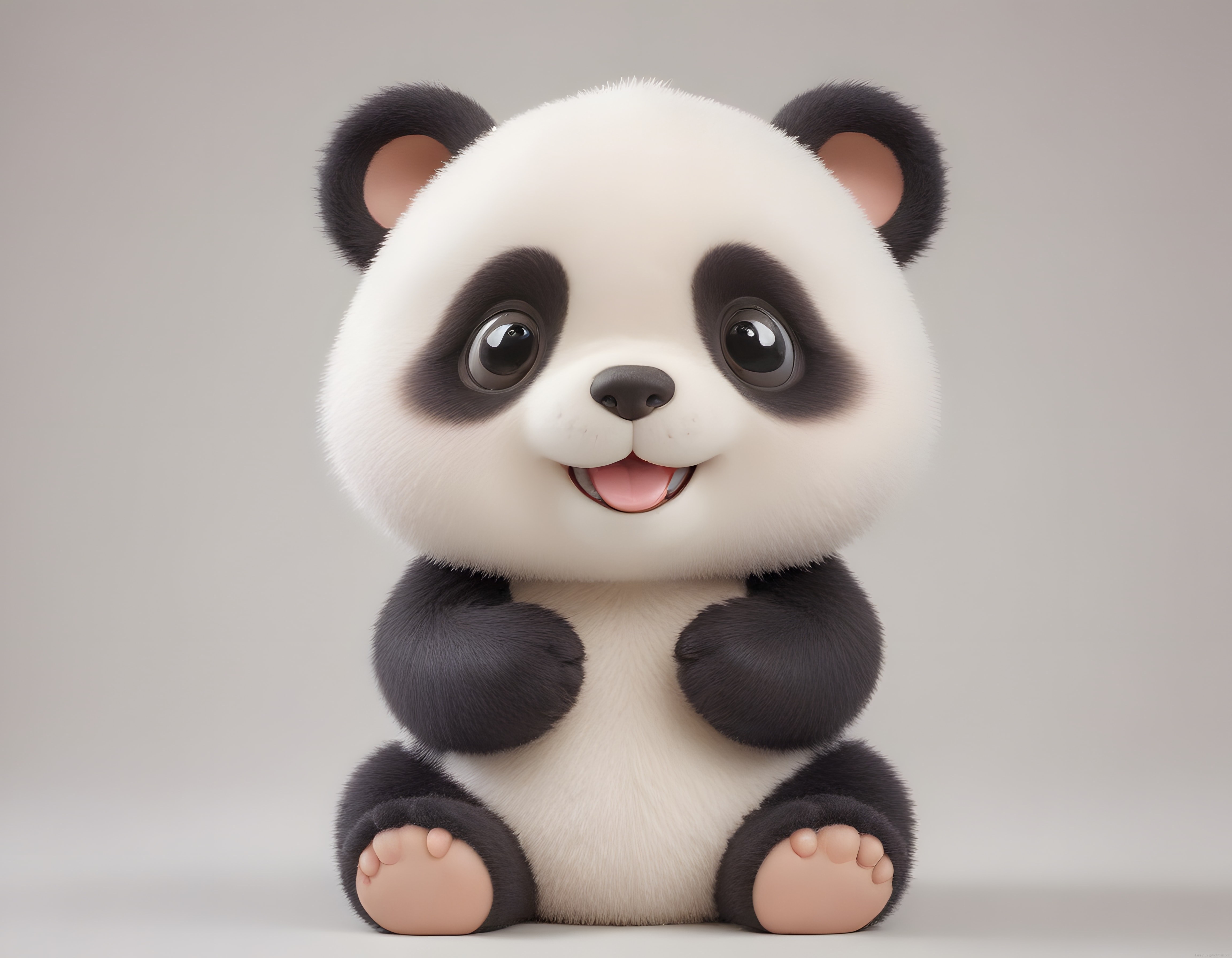 Sevimli 3D Panda Karakteri, Gülümseyen Yumuşak Tüylü Bebek Panda