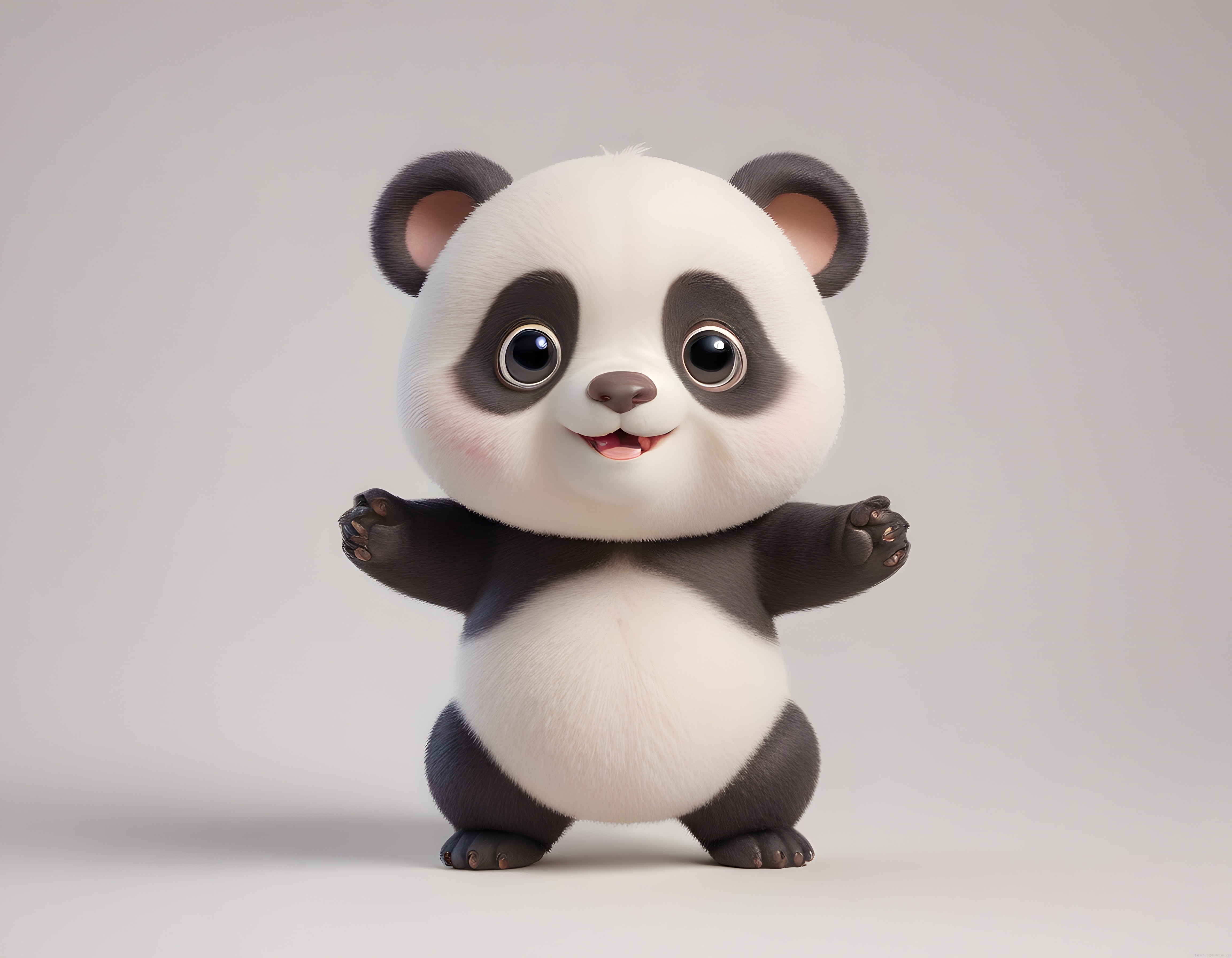 Sevimli 3D Panda Karakteri: parlak gözleri ve yumuşak tüyleriyle masalsı dost