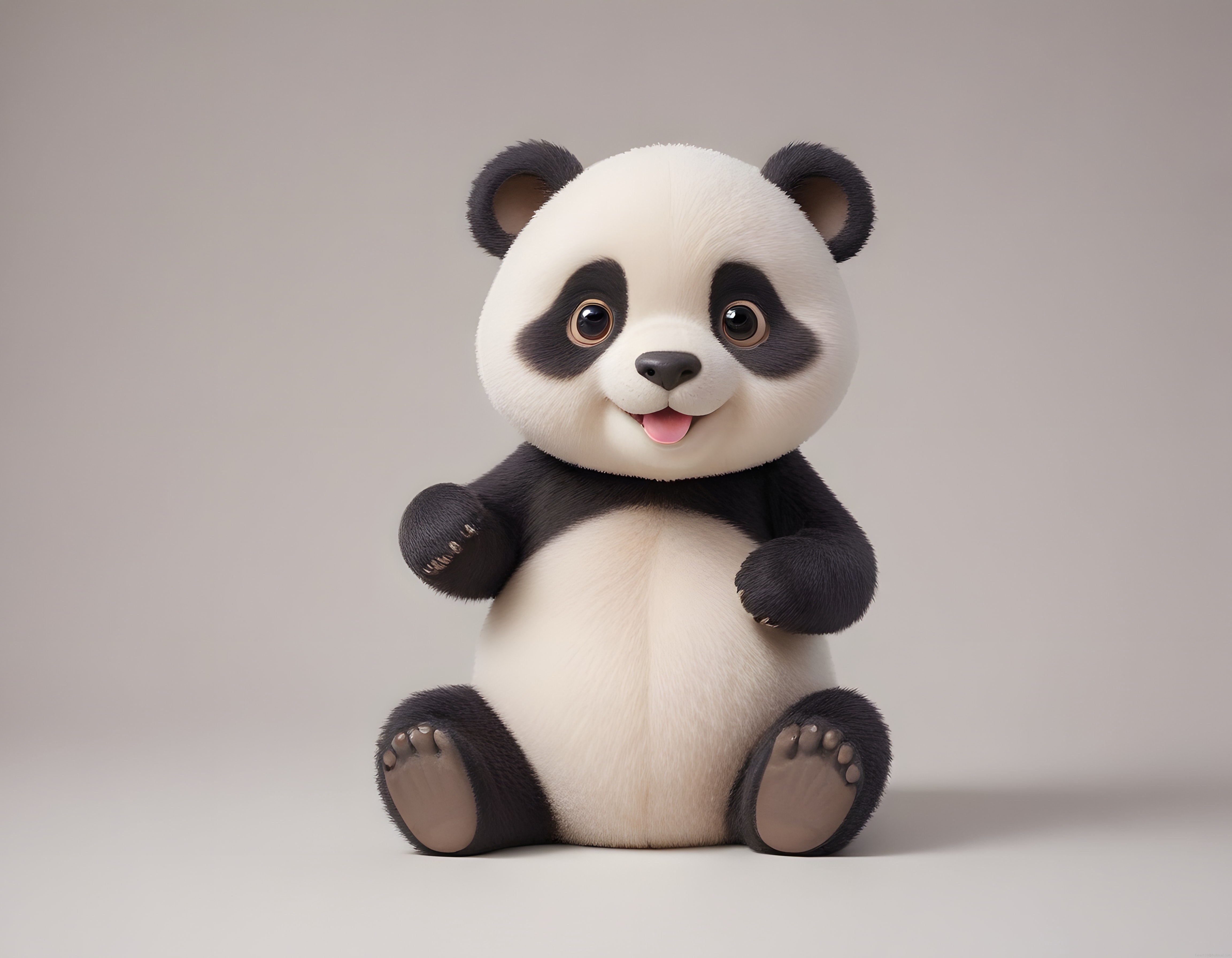 Sevimli 3D Panda Karakteri: Yumuşak Tüylü ve Gülümseyen Bebeksi Tasarım