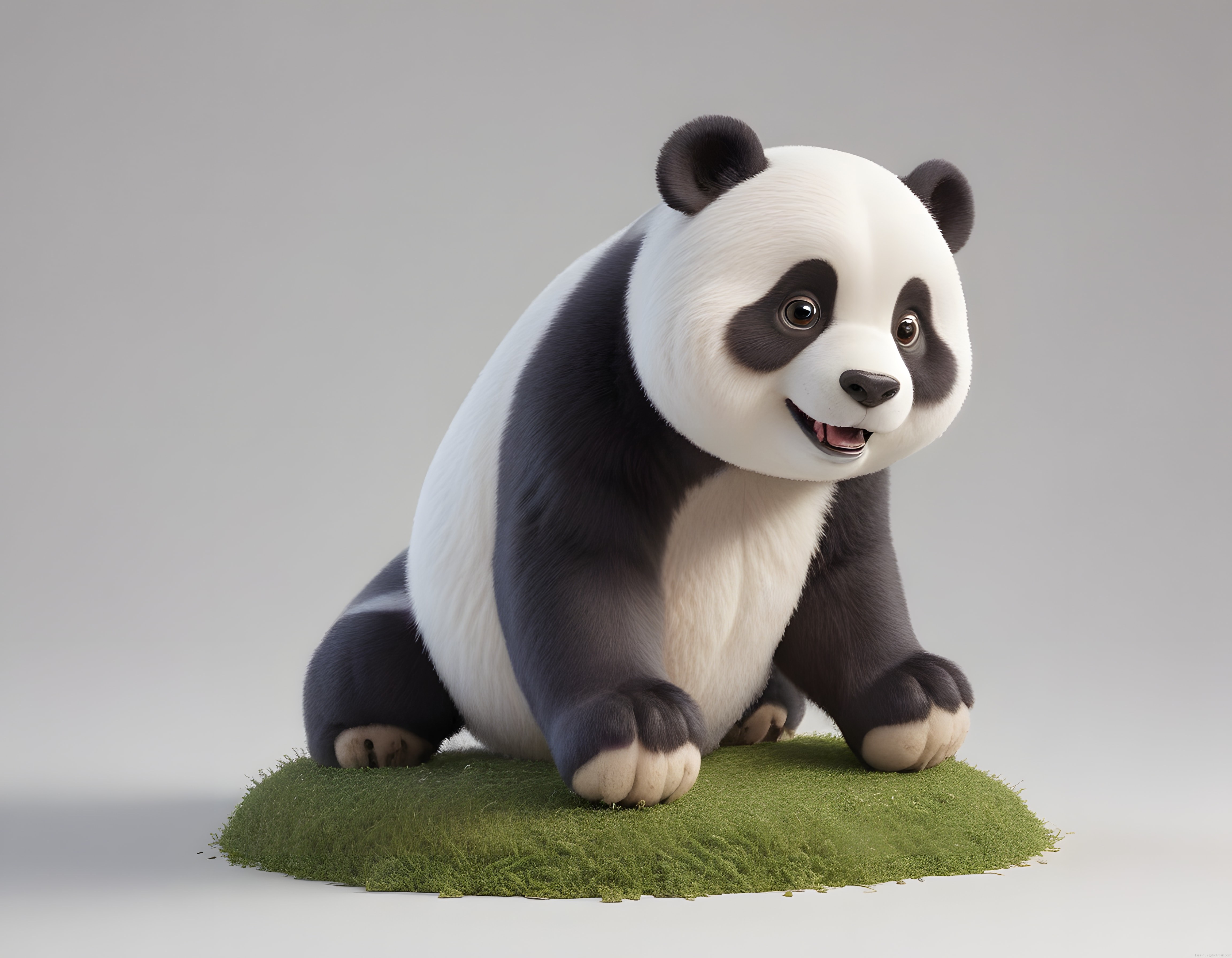Sevimli 3D Panda Modeli: Çimenlerin Üzerinde Oturan Animasyon Karakteri