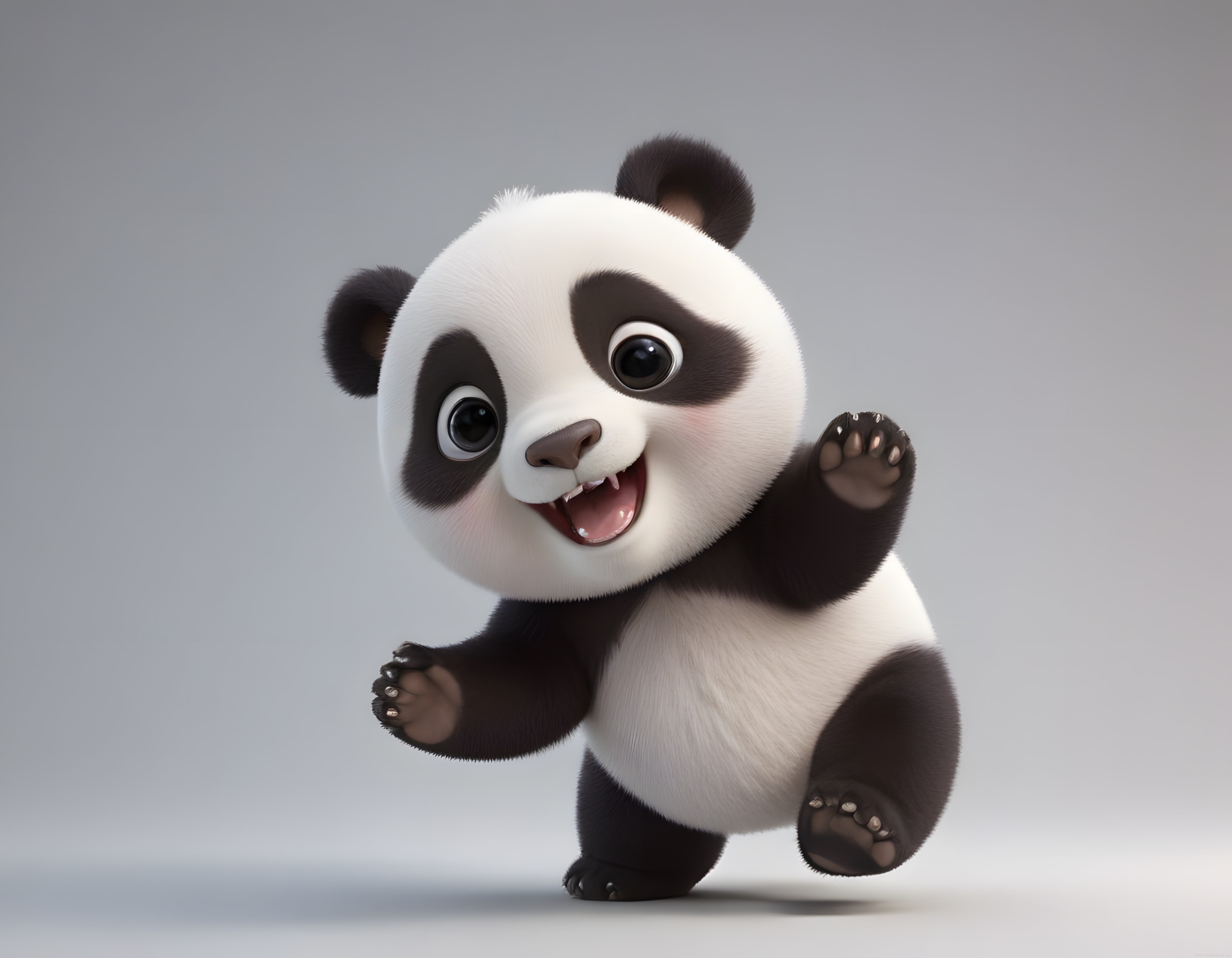 Sevimli 3D Panda Yavrusu Animasyon Karakteri Gülümseyerek Poz Veriyor