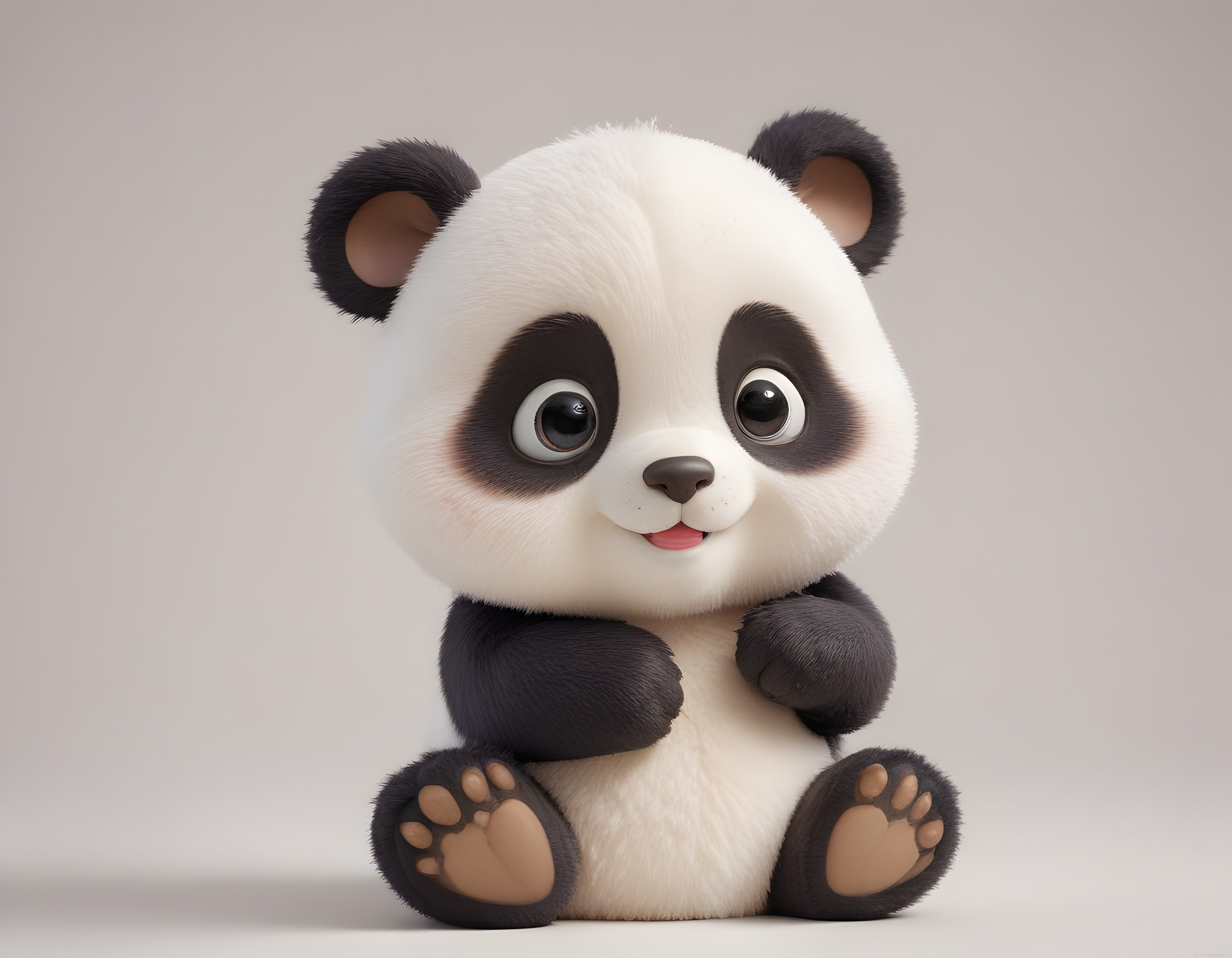 Sevimli 3D Panda Yavrusu: Büyük Gözlü Pelüş Animasyon Karakteri Tasarımı