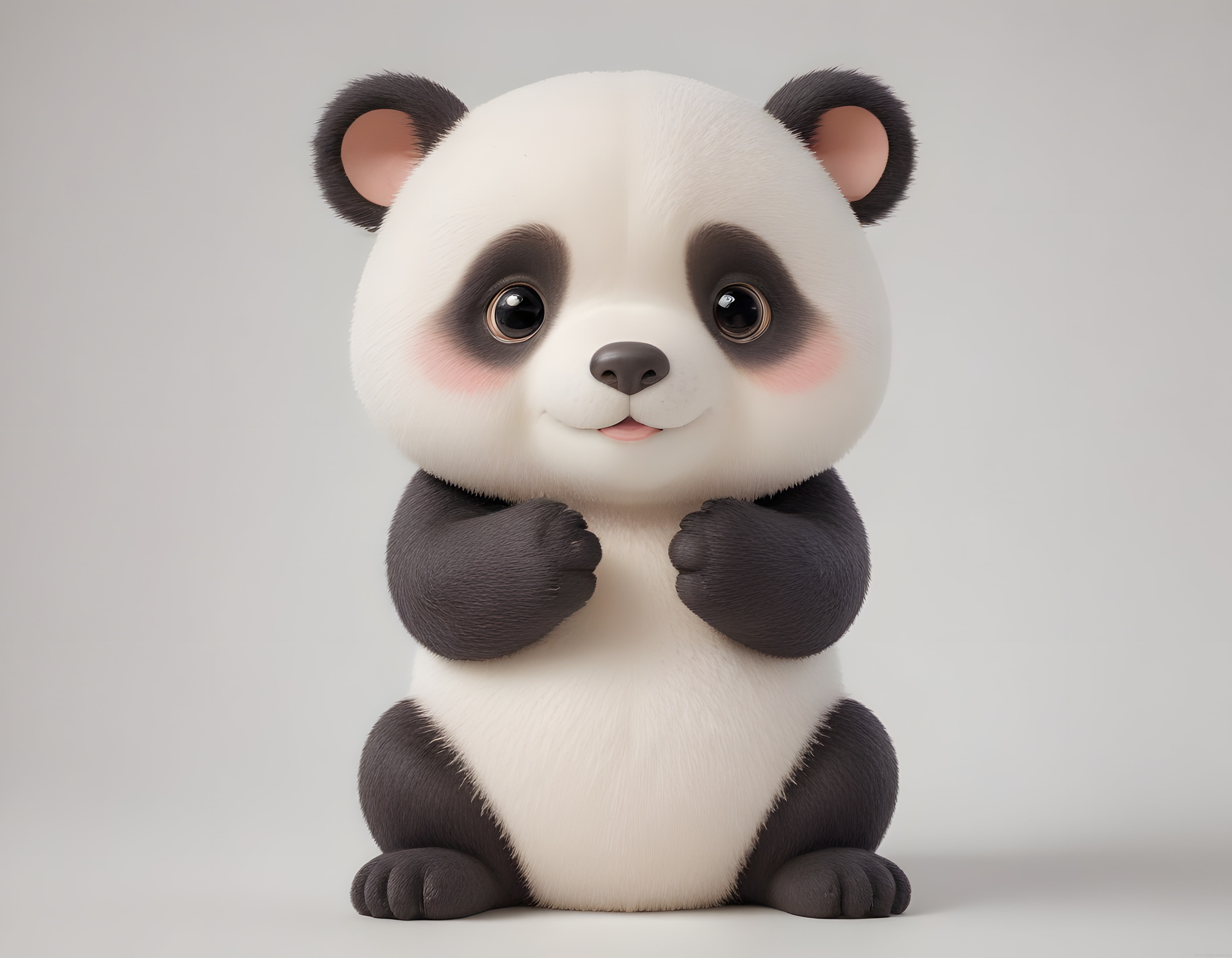 Sevimli 3D Panda Yavrusu Karakteri: İri Gözlü Peluş Oyuncak Tasarımı