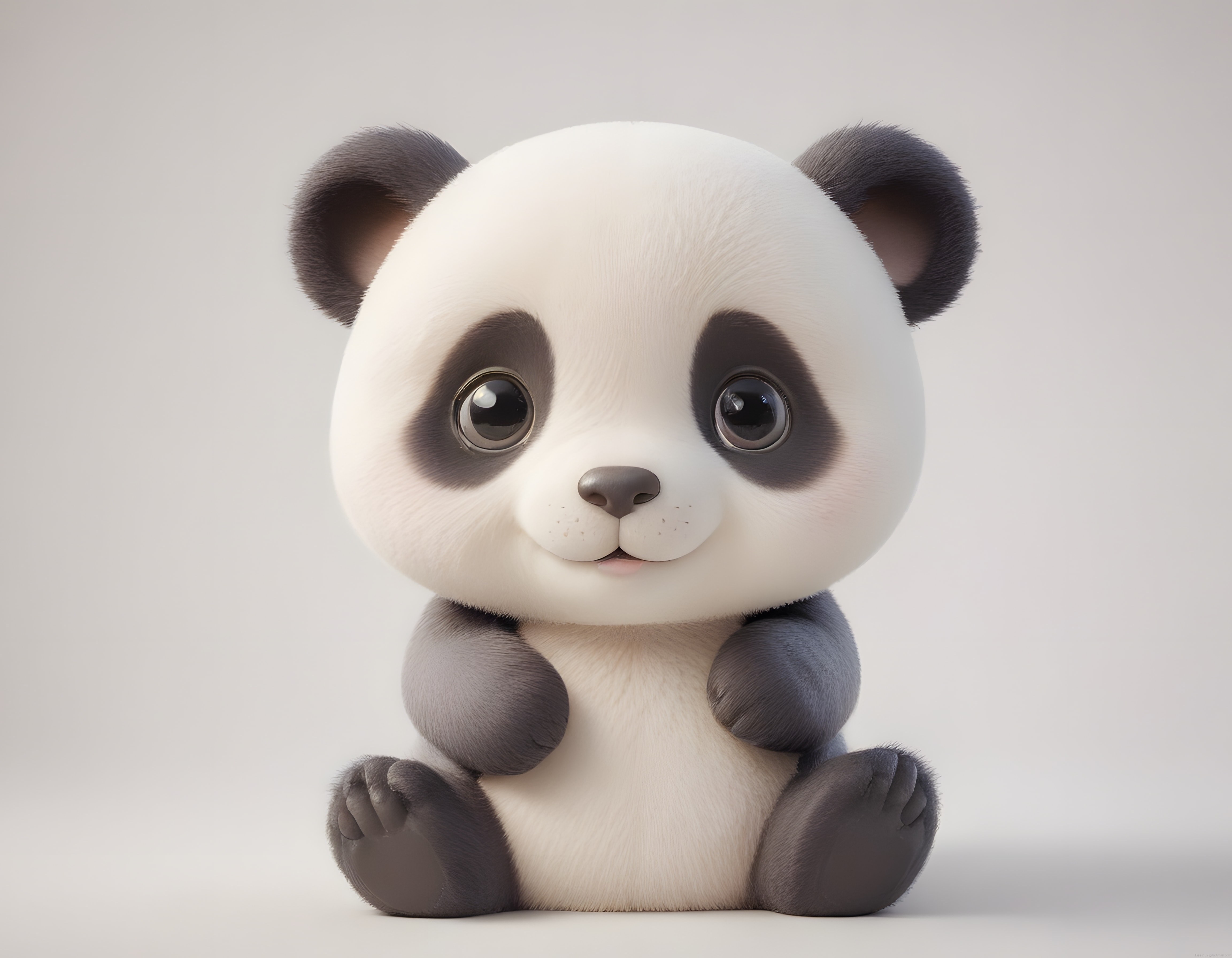 Sevimli 3D Panda Yavrusu: Pelüş Dokulu, Büyük Gözlü Animasyon Karakteri