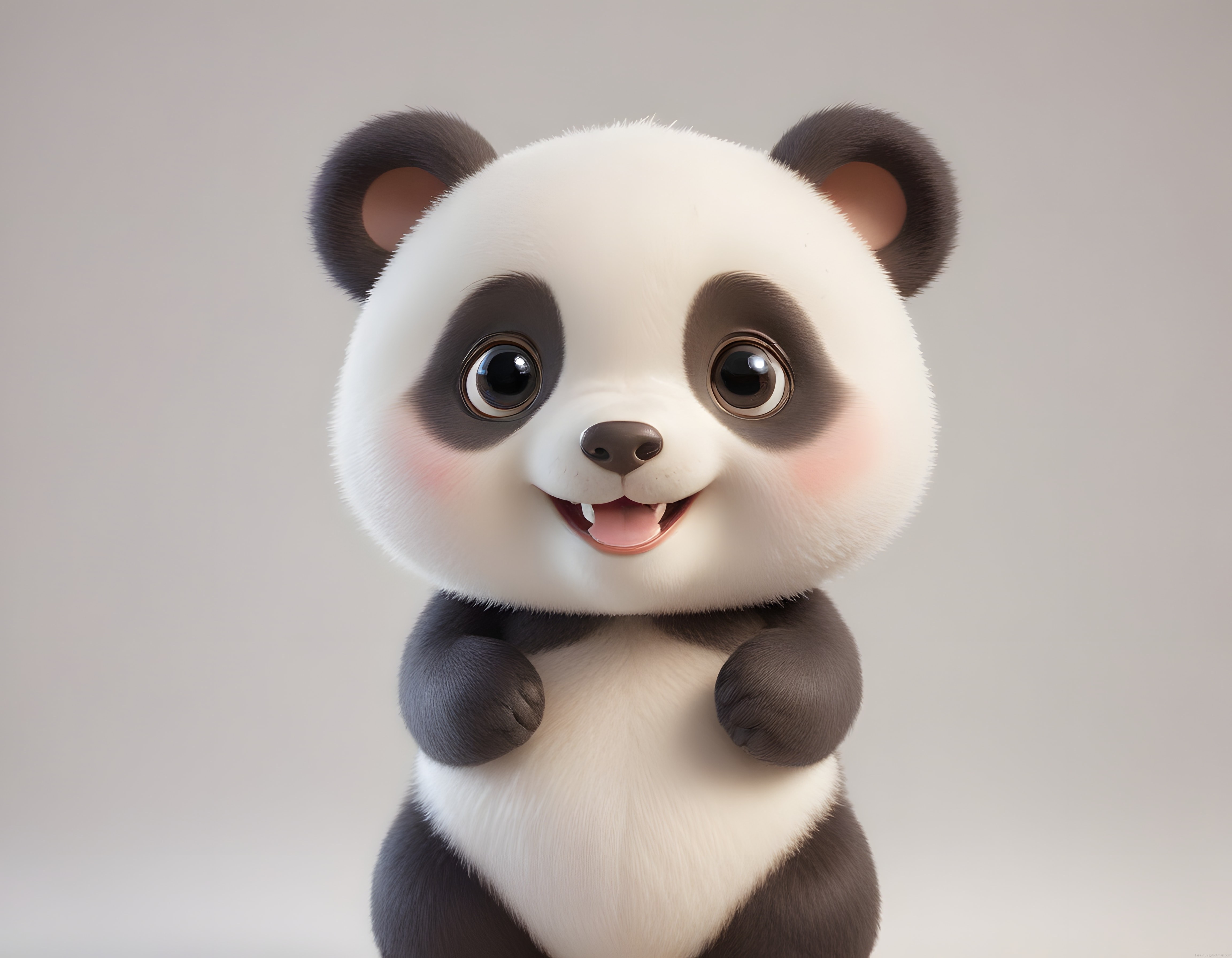 Sevimli 3D panda yavrusu portresi, büyük gözlü gülümseyen animasyon karakteri