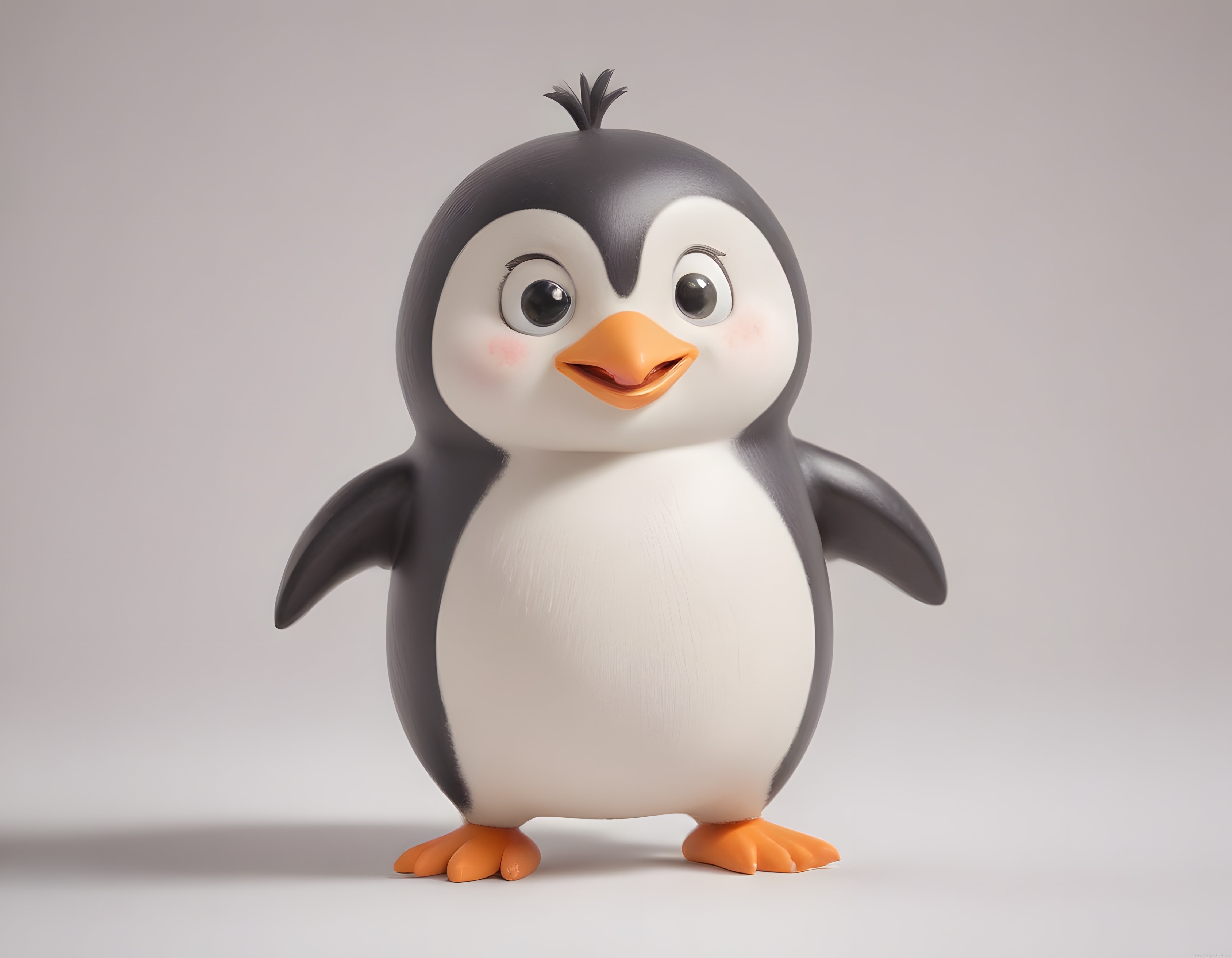 Sevimli 3D Penguen Karakteri: Gri Beyaz Animasyon Maskot Tasarımı