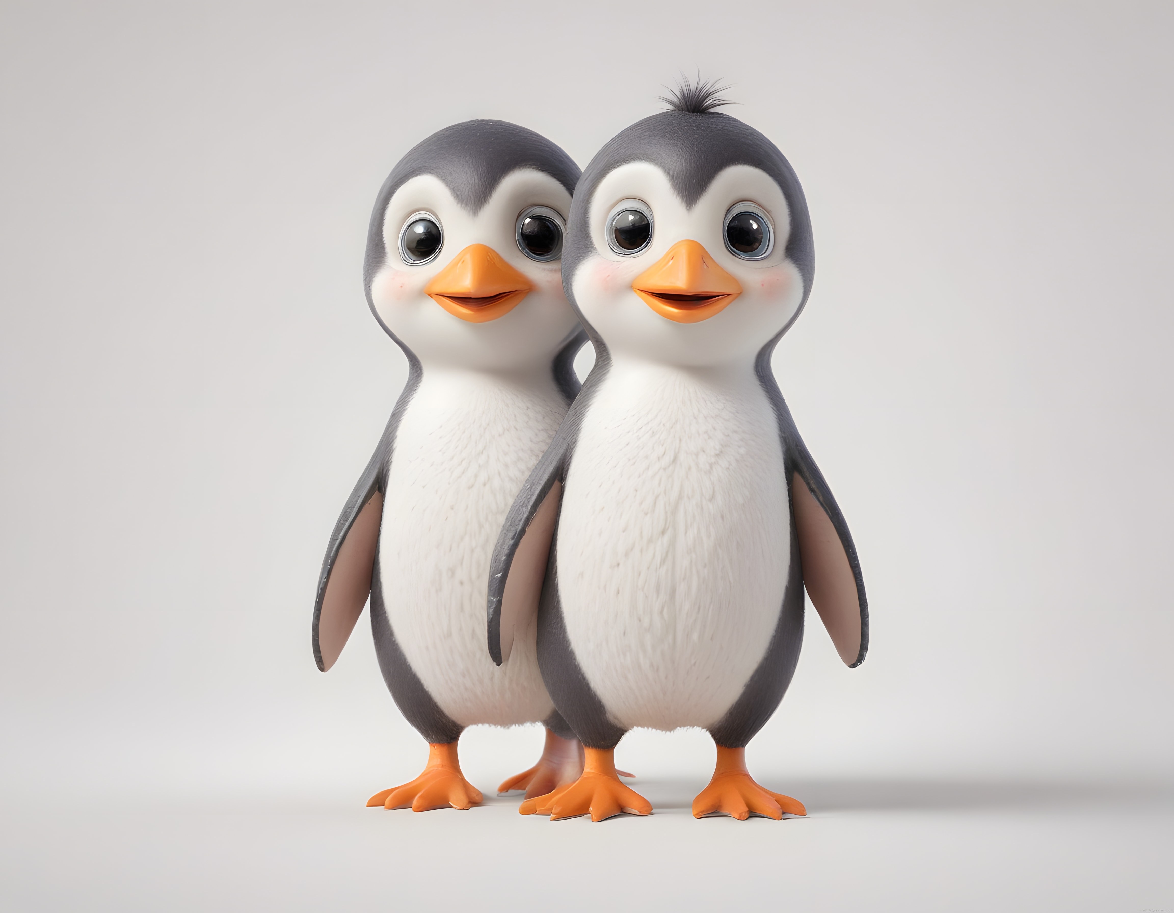 Sevimli 3D Penguen Kardeşler: Birbirine Sarılmış Tatlı Yavrular