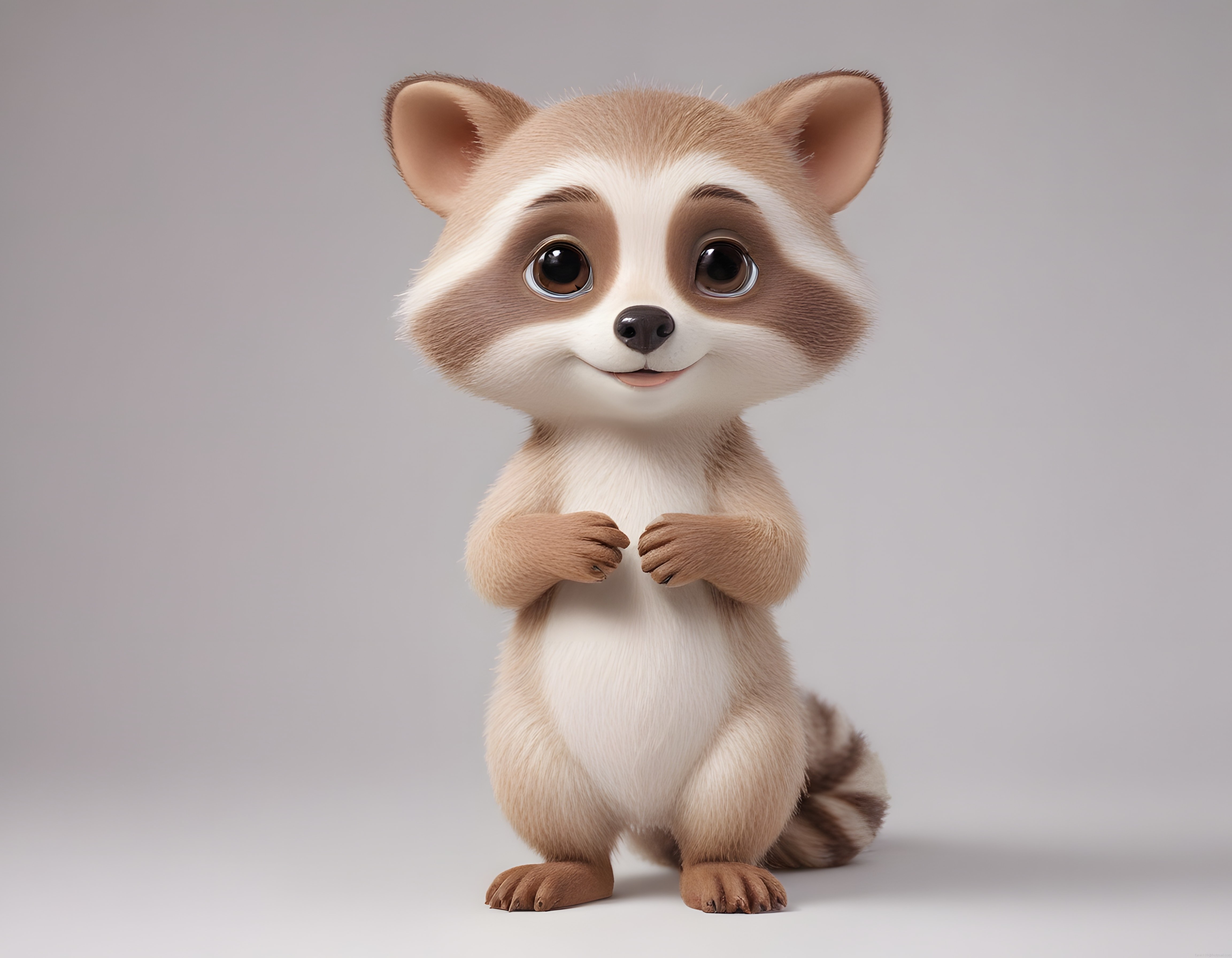 Sevimli 3D Rakun Karakteri: Büyük Gözlü Animasyon Maskot ve Dijital Sanat