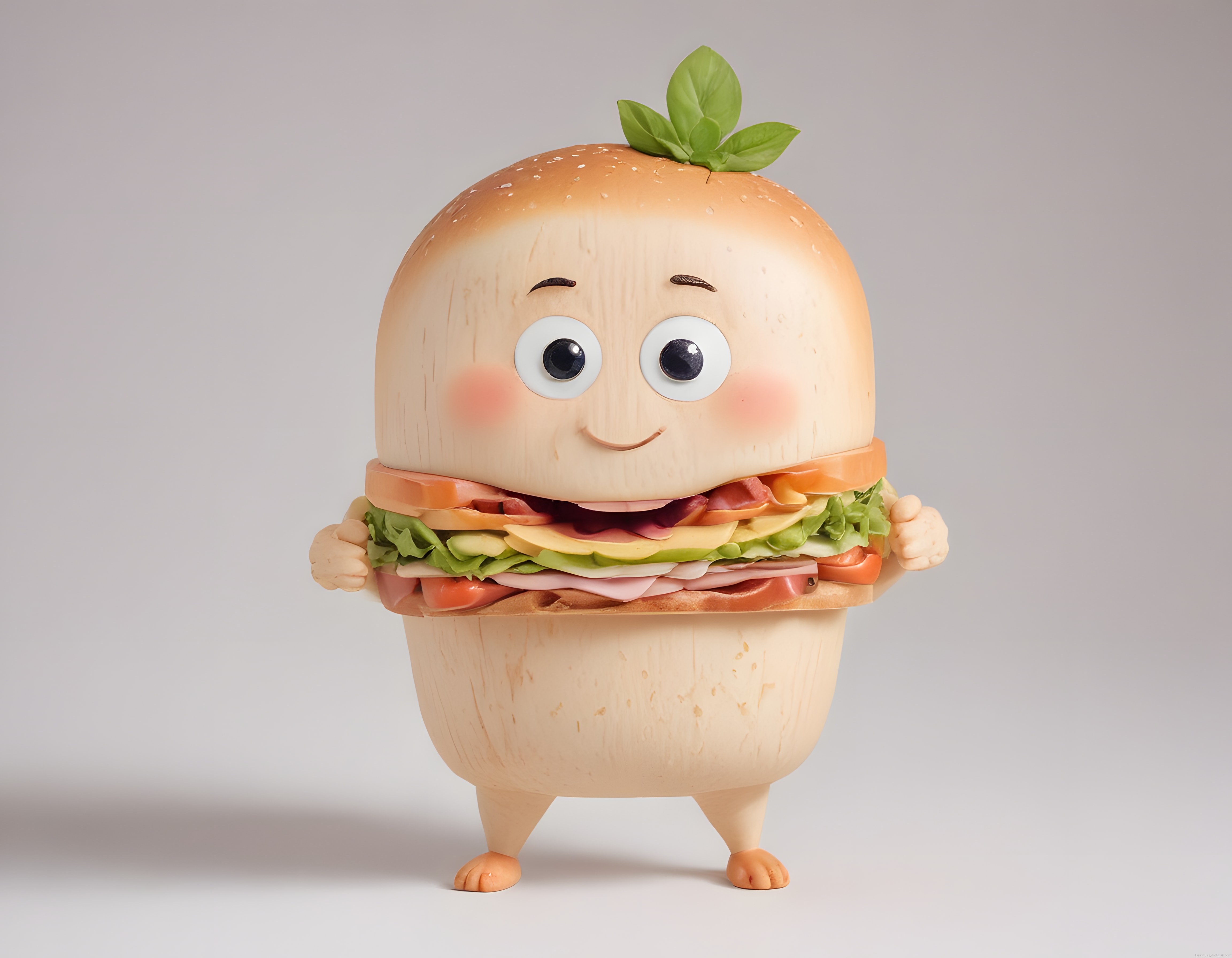 Sevimli 3D Sandviç Karakteri: Komik ve Yaratıcı Hamburger Figürü