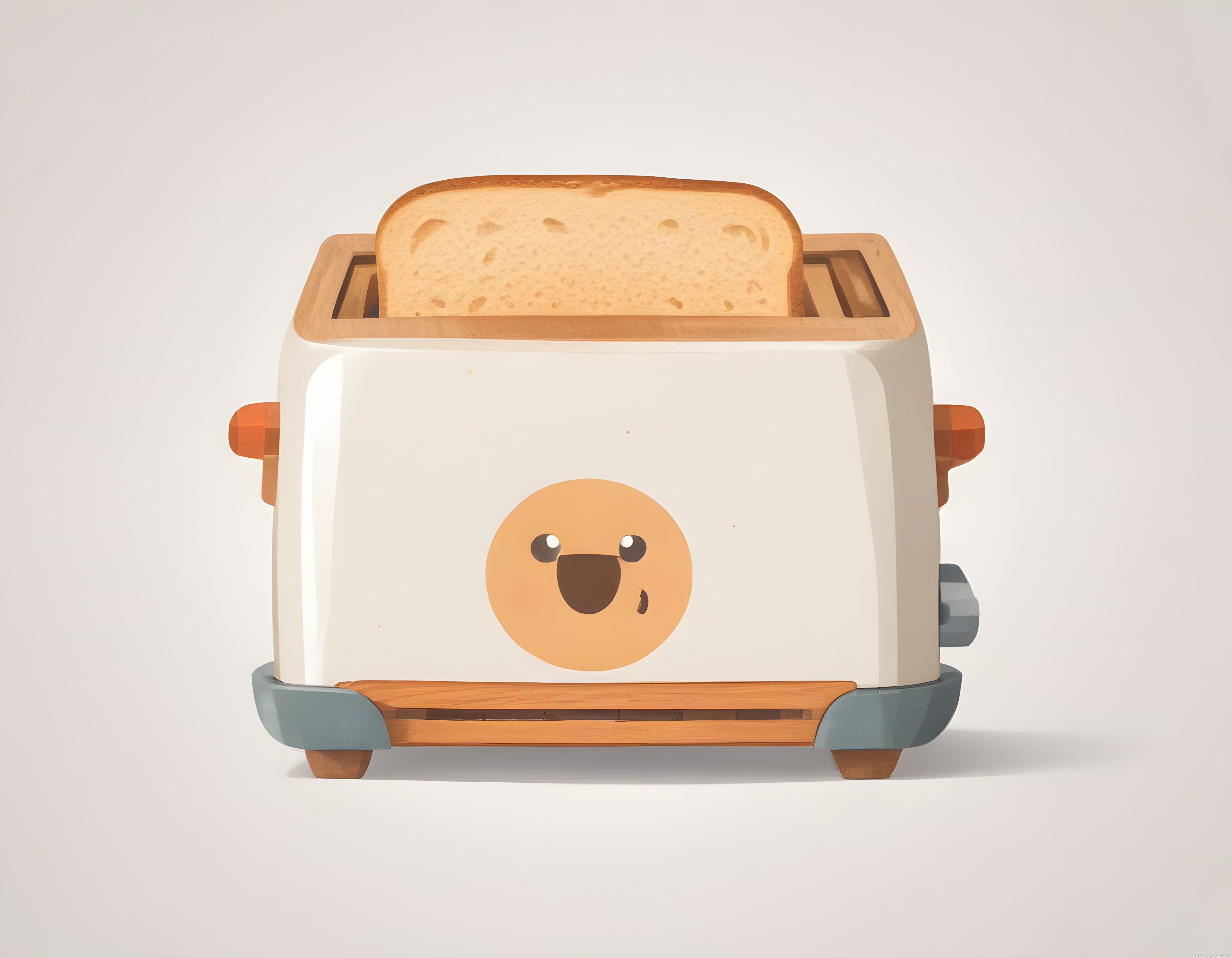 Sevimli 3D Tost Makinesi Karakteri ile Neşeli Mutfak Sahnesi ve Ekmek Dilimi