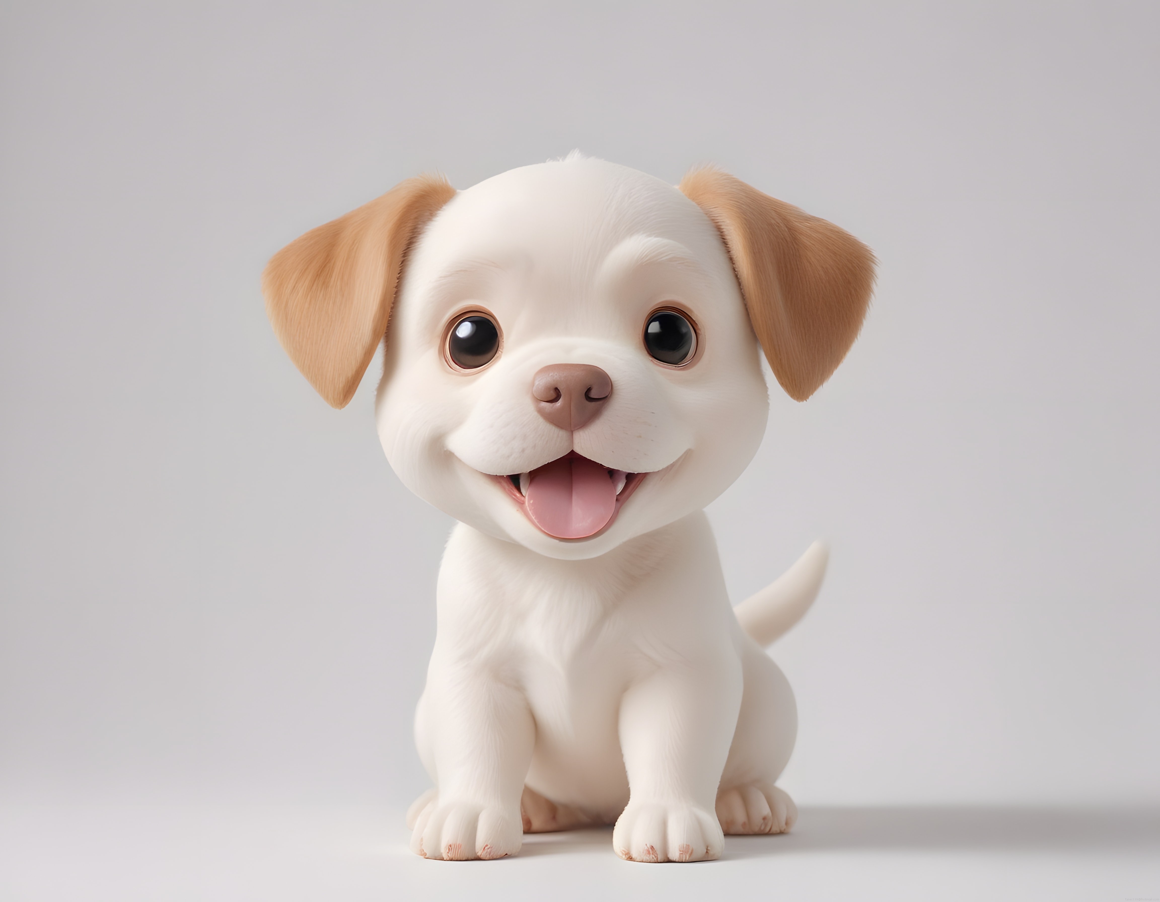 Sevimli 3D Yavru Köpek: Büyük Gözlü Mutlu Karikatür Tarzı Beyaz Köpek Modeli