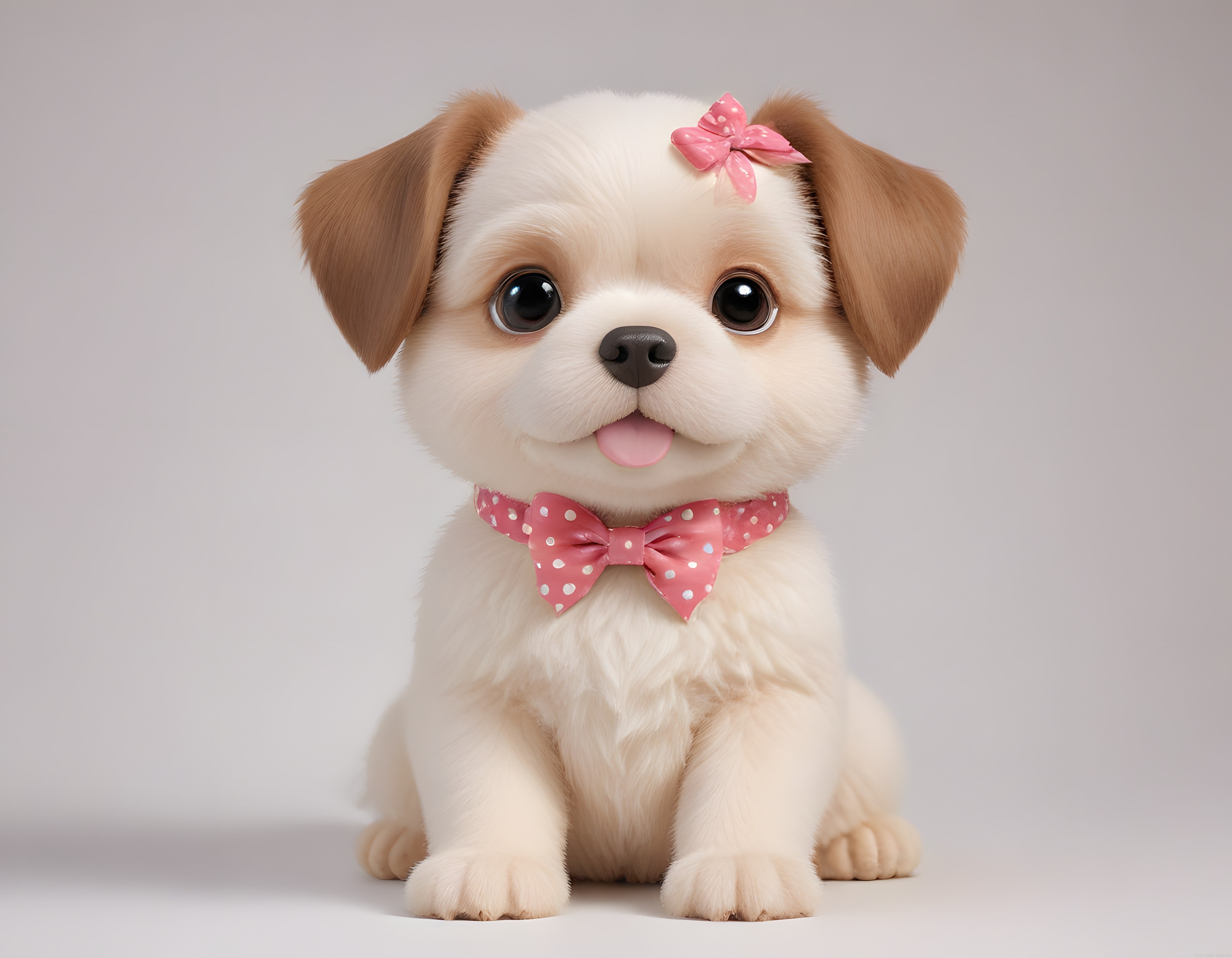 Sevimli 3D Yavru Köpek Karakteri: Pembe Fiyonk ve Papyon ile Masum Bakışlar