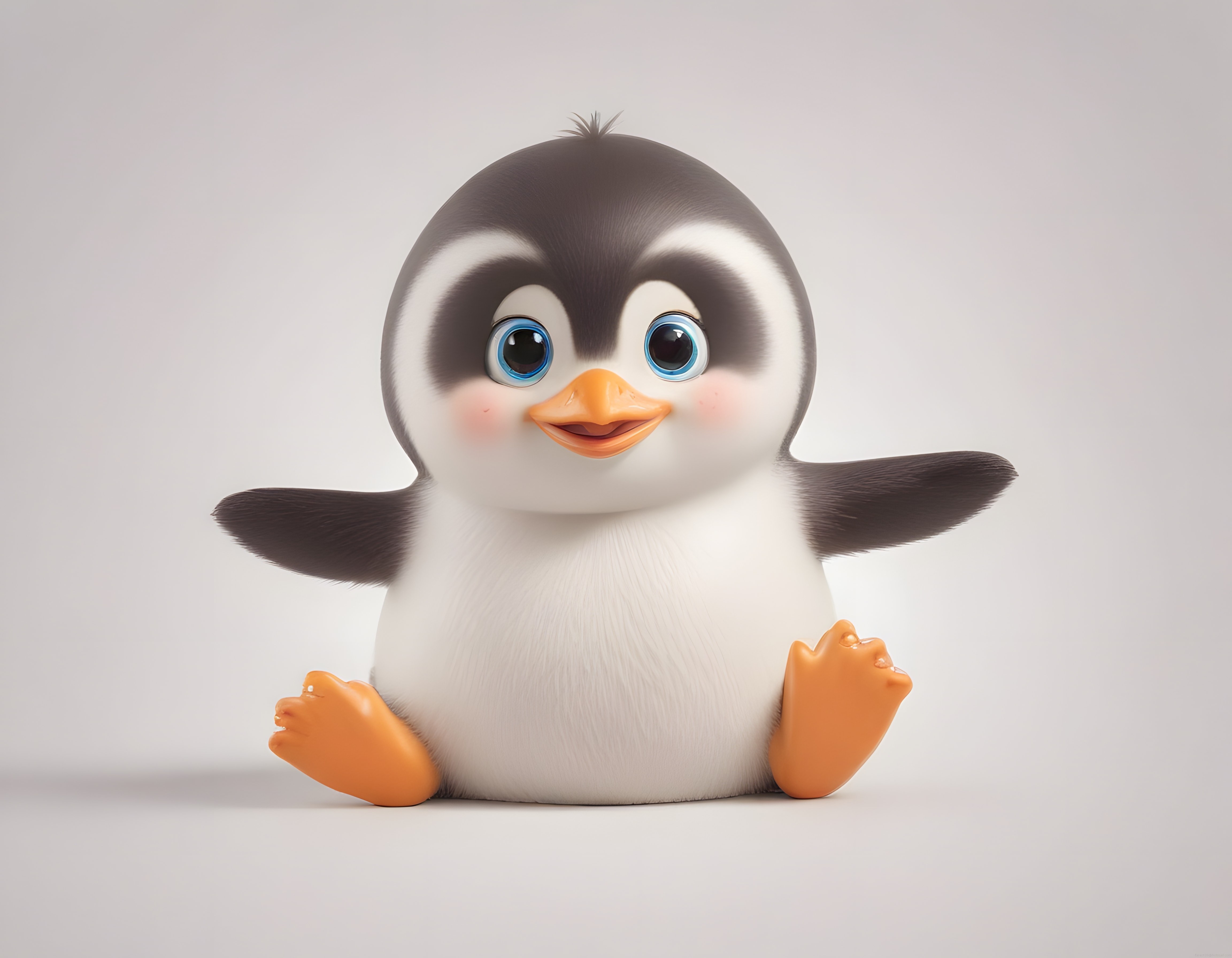 Sevimli 3D Yavru Penguen Karakteri Büyük Mavi Gözlü Mutlu Dijital Tasarım