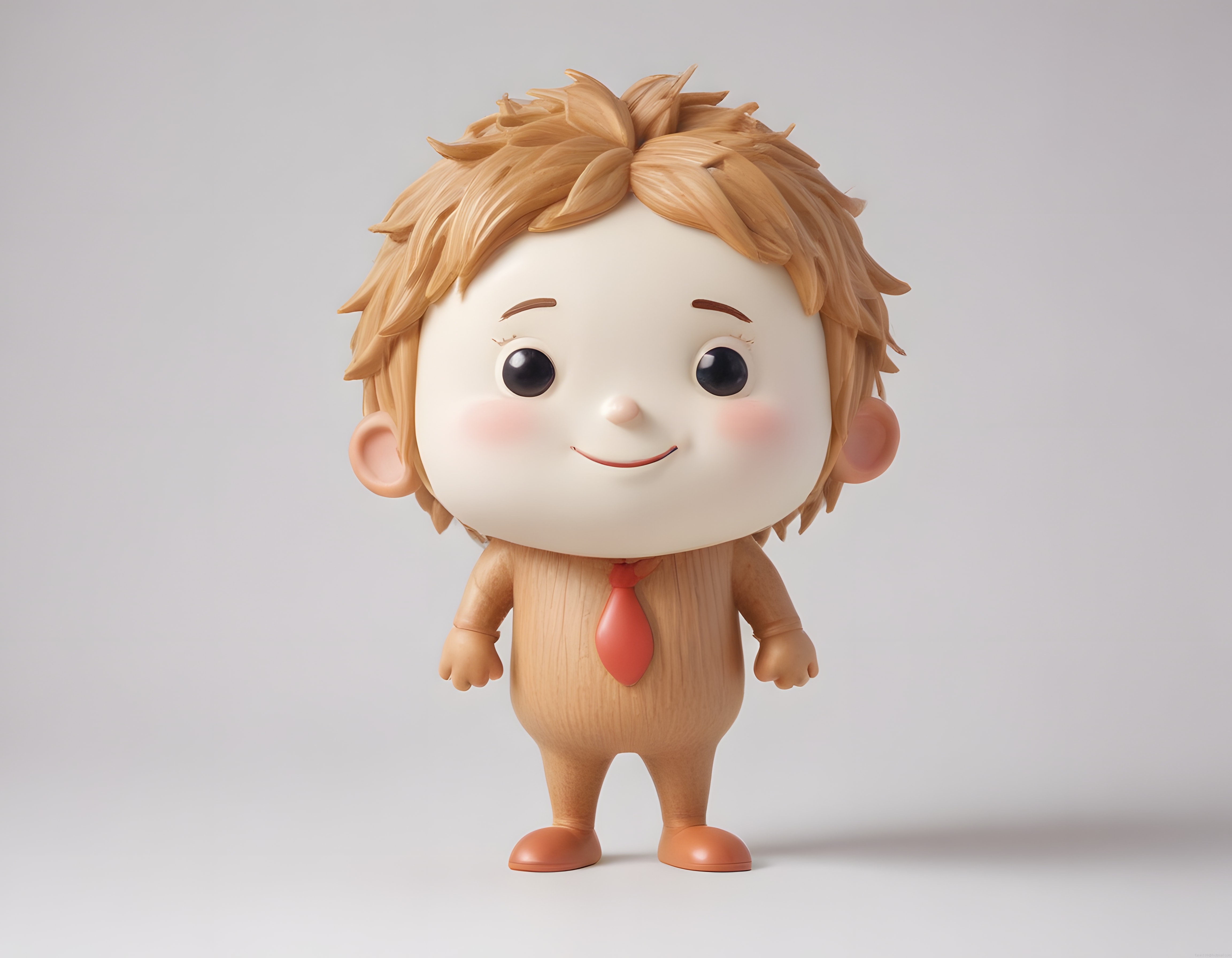 Sevimli Ahşap Dokulu Chibi Erkek Karakteri ve Minimalist 3D Figür Tasarımı