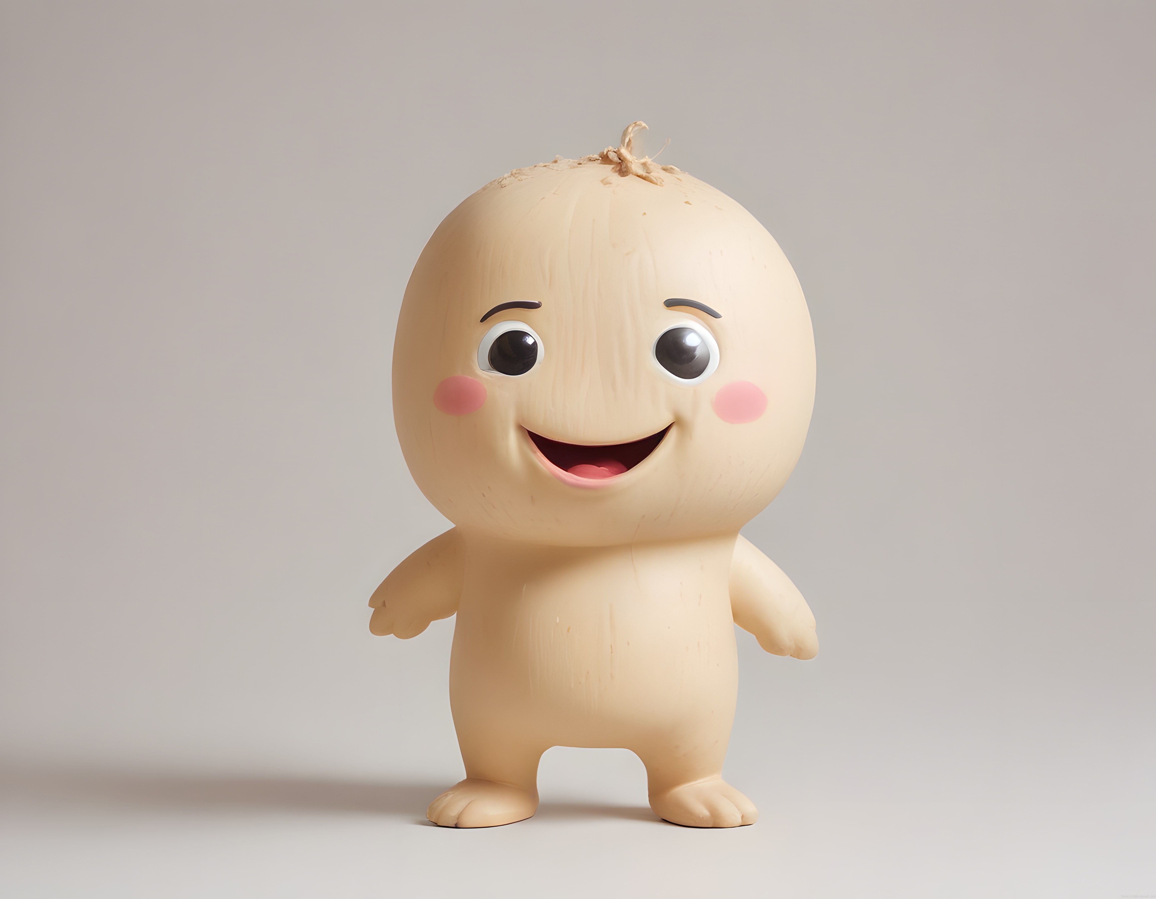 Sevimli ahşap tohum bebek 3D karakter tasarımı ve render görseli